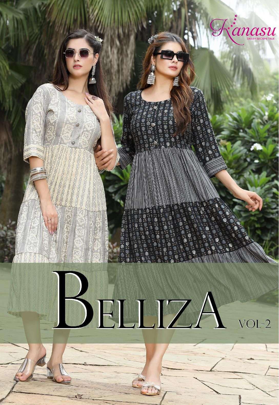 BELLIZA VOL 2  HEAVY REYON CAPSULE PRINT 3 LAYER PATTERN TUNICS BY KANASU BRAND WHOLESALER AND DEALE...