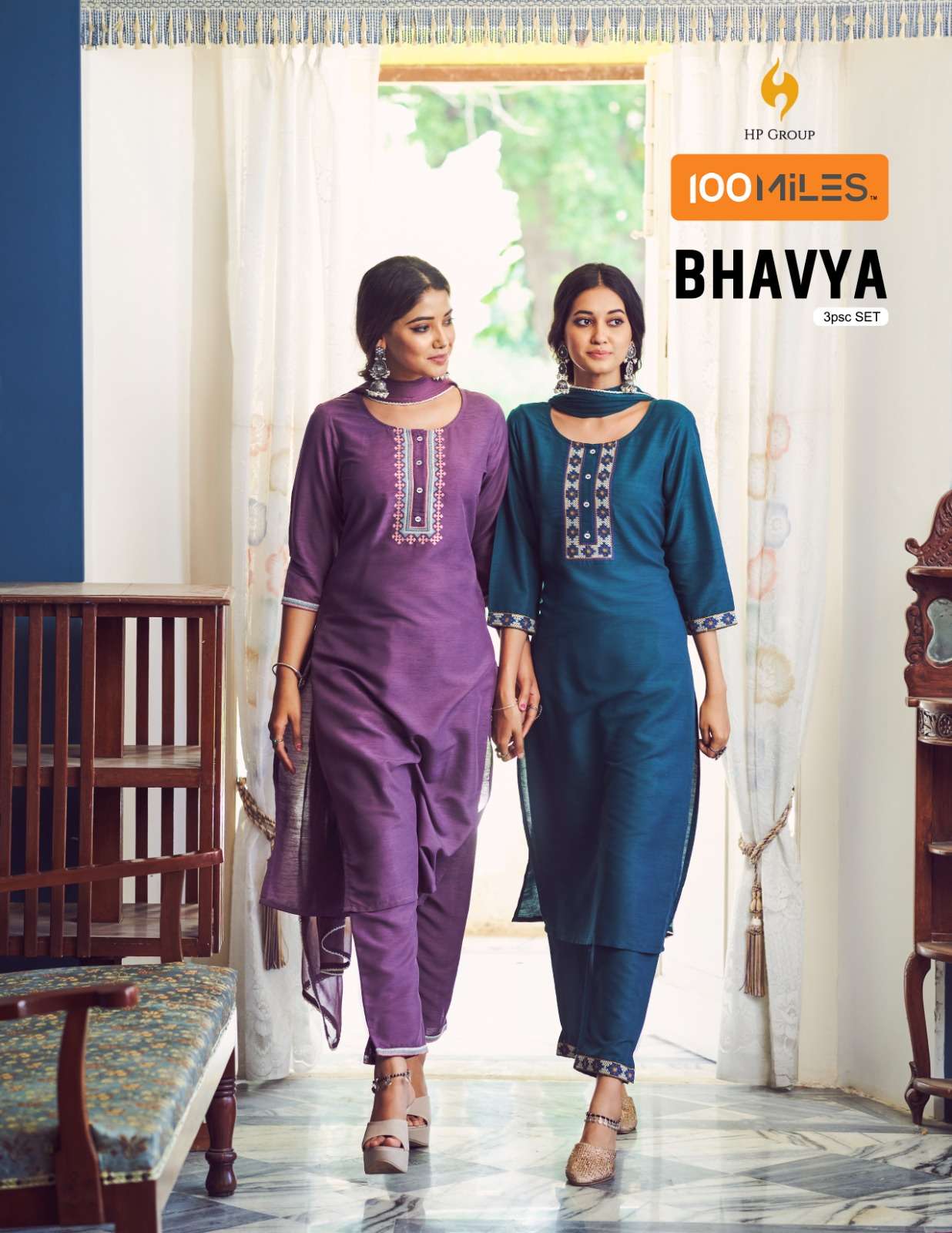 BHAVYA COTTON BLEND EMBROIDERY WORK KURTI WITH BOTTOM AND DUPATTA WITH LACEWORK BY 100MILES BRAND WH...