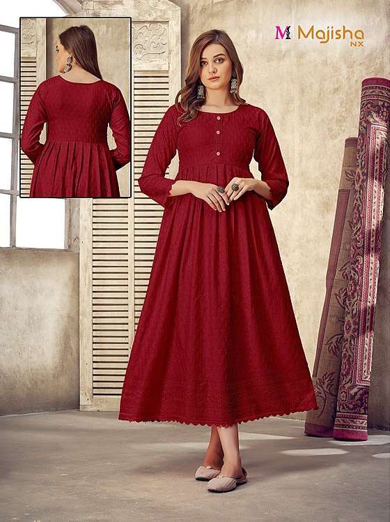 COLLAGE GIRL 14 KG RAYON SHIFLI SEQUENCE WORK GOWN STYLE KURTI BY RANI BHATIYANI BRAND WHOLESALER AN...