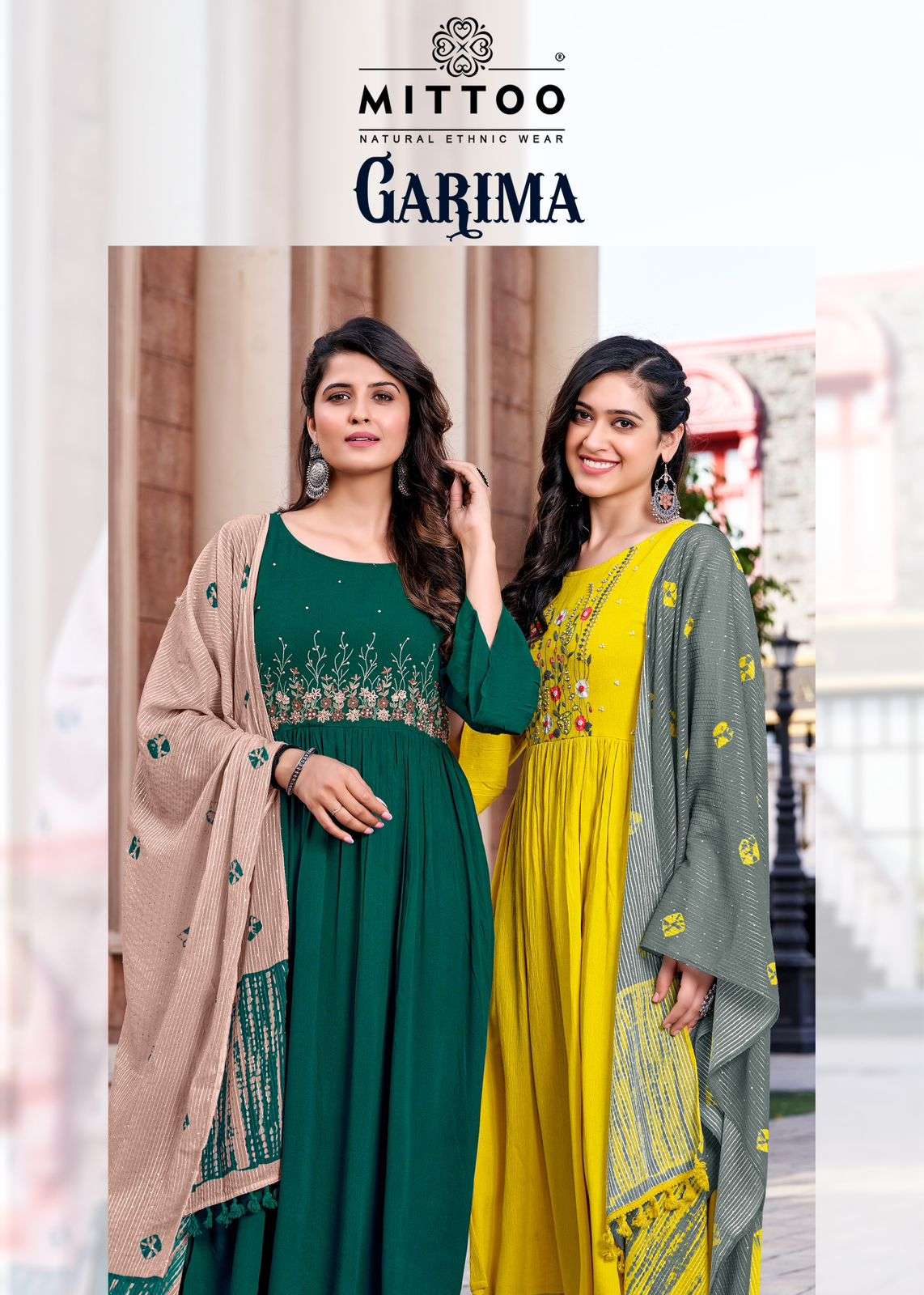 GARIMA RAYON WRINKLEEMBROIDERY WORK NAYRA CUT KURTI WITH COTTON LYCRA PANT AND GEORGETTE DIGITAL DUP...