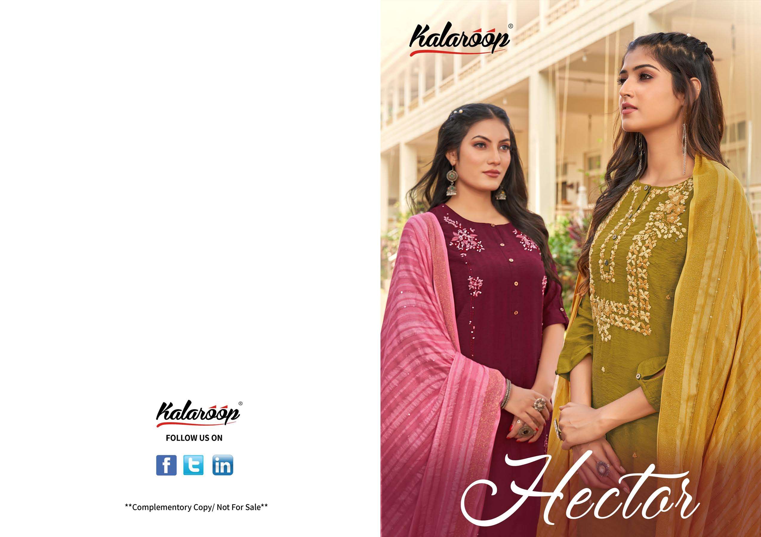 HECTOR FANCY FABRIC EMBROIDERY WORK KURTI WITH PANT AND SEQUENCE WORK DUPATTA BY KALAROOP BRAND WHOL...