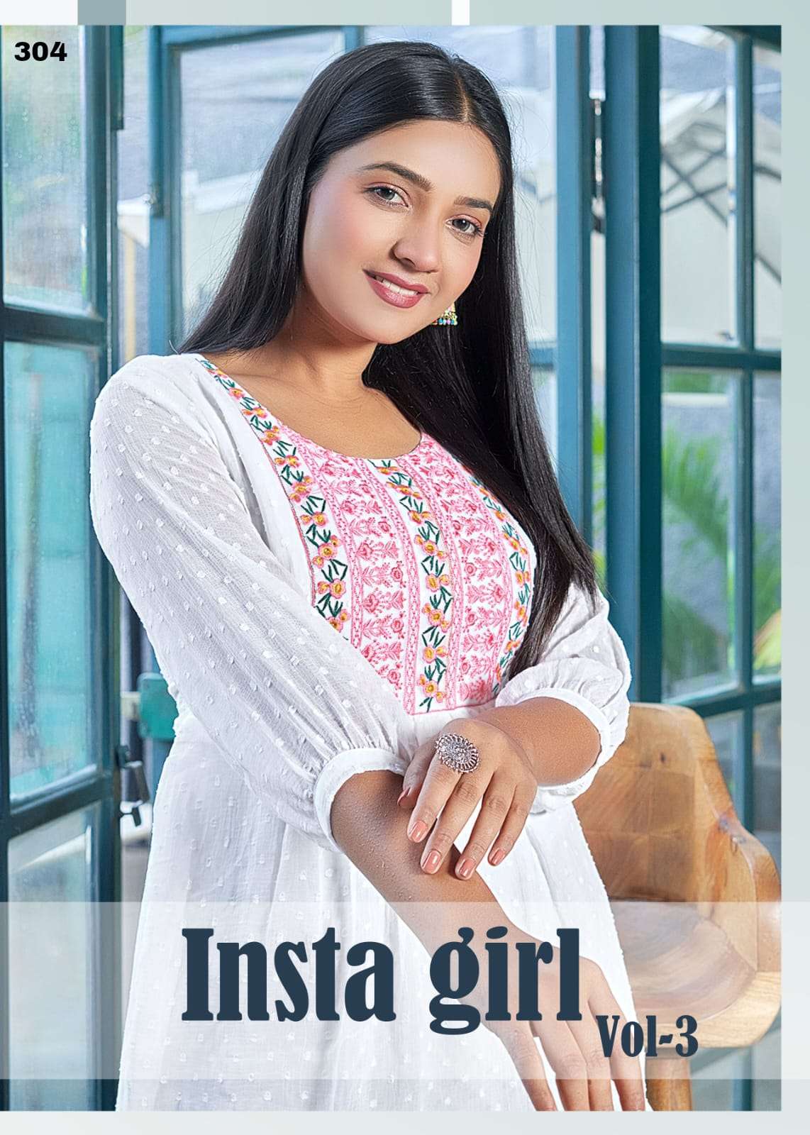 INSTA GIRL VOL 03 HEAVY GEORGETTE JACQARD BUTTI EMBROIDERY WORK SHORT TOP OR TUNIC WITH INNER BY S3F...