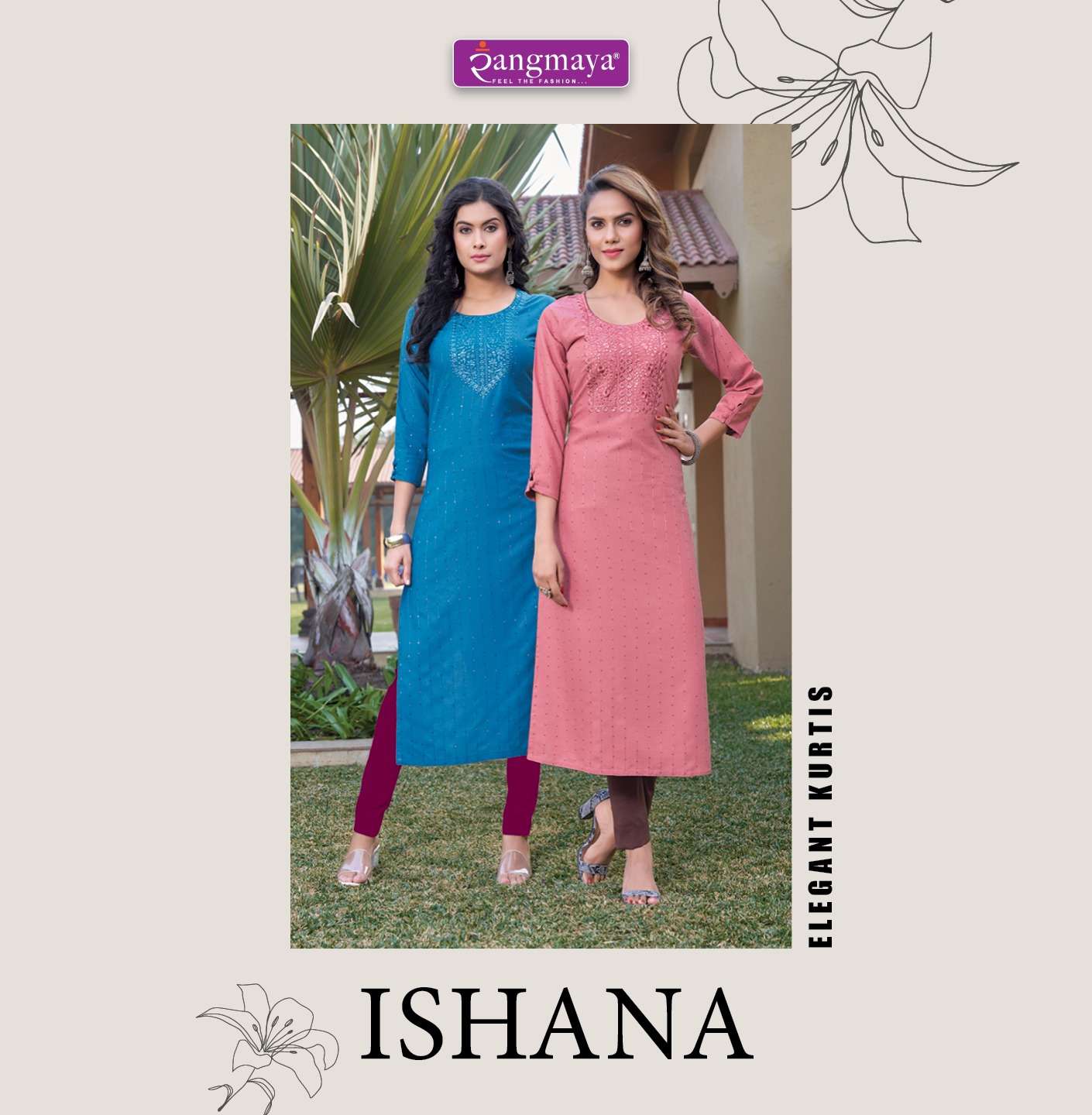 ISHANA BOMBAY IMPORTED FABRIC STYLISH WORK STRAIGHT KURTI BY RANGMAYA BRAND WHOLESALER AND DEALER