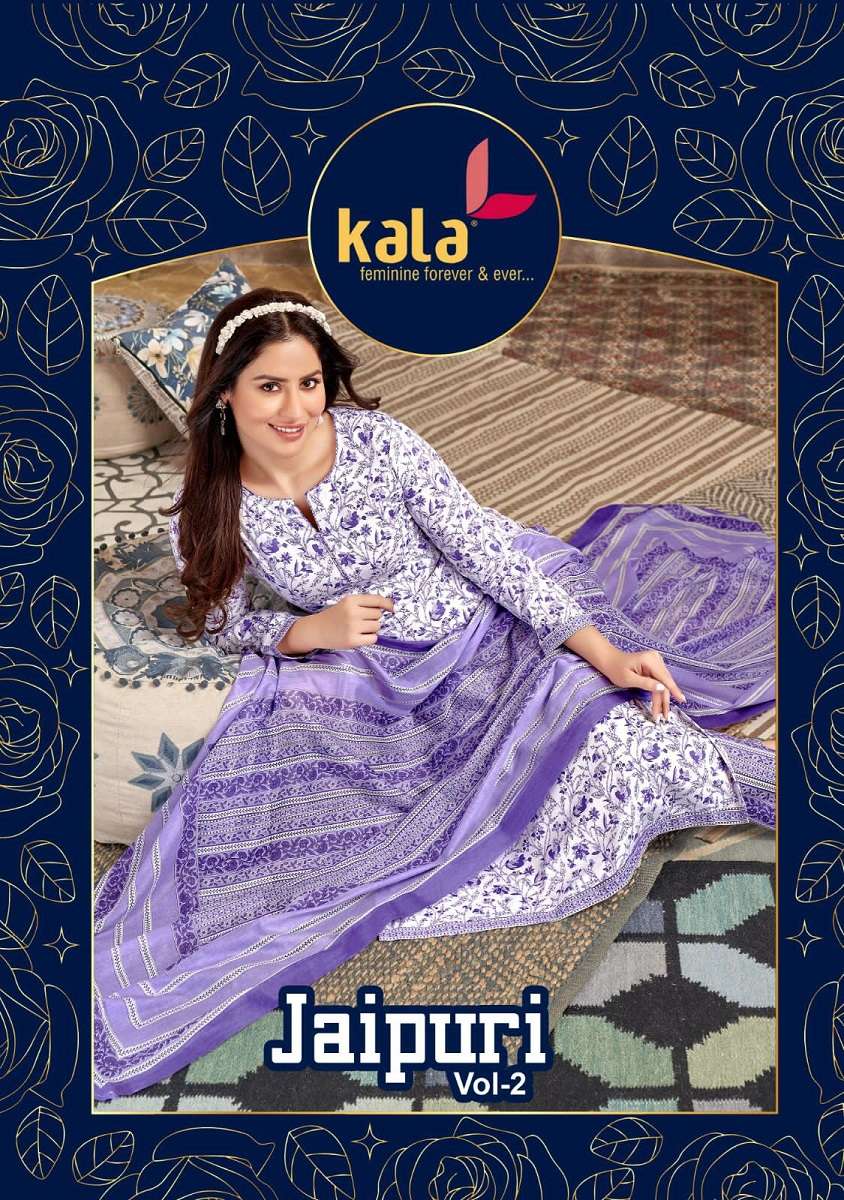 JAIPURI VOL 2 PURE COTTON PRINTED KURTI WITH PANT AND DUPATTA BY KALA BRAND WHOLESALER AND DEALER