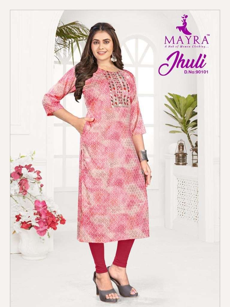 JHULI VOL 2 CAPSUL PRINT EMBROIDERY WORK KURTI WITH SIDE POCKET BY MAYRA BRAND WHOLESALER AND DEALER
