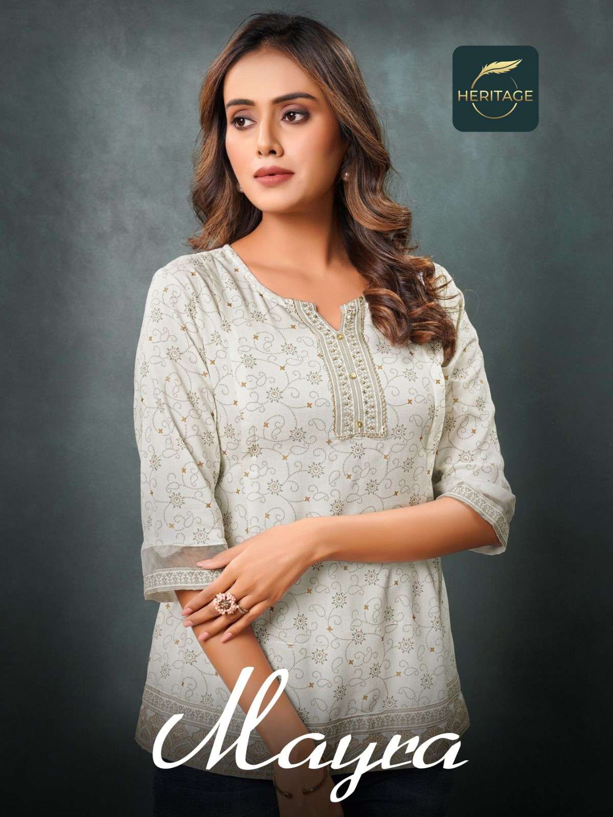 MAYRA RAYON SLUB DESIGNER SHORT KURTAS WITH STYLISH PRINTS ANDHANDWORK BY HARITAGE BRAND WHOLESALER ...