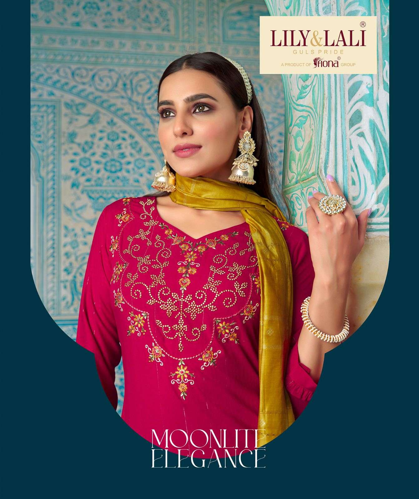  MOONLITE ELEGANCE VISCOSE SWAROVSKI EMBROIDERY WORK KURTI WITH PANT AND VISCOSE SHADED DUPATTA BY L...