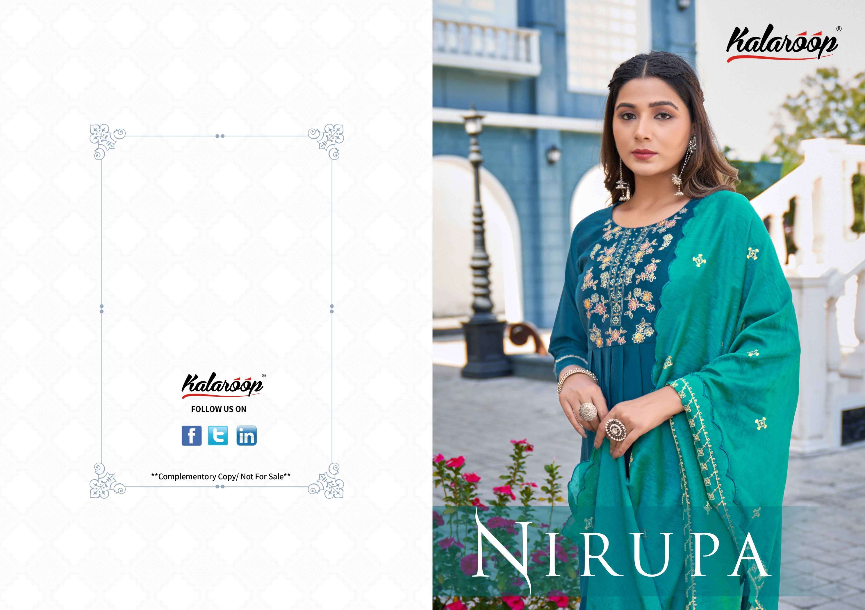 NIRUPA FANCY FABRIC EMBROIDERY WORK KURTI WITH PANT AND DESIGNER CUT WORK DUPATTA BY KALAROOP BRAND ...