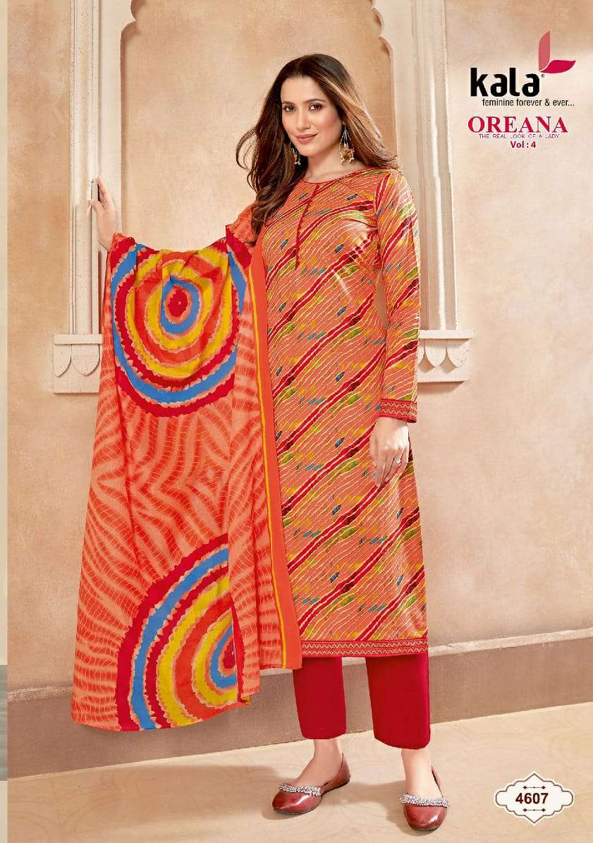 OREANA VOL 2 COTTON PRINTED KURTI WITH PANT AND DUPATTA BY KALA BRAND WHOLESALER AND DEALER