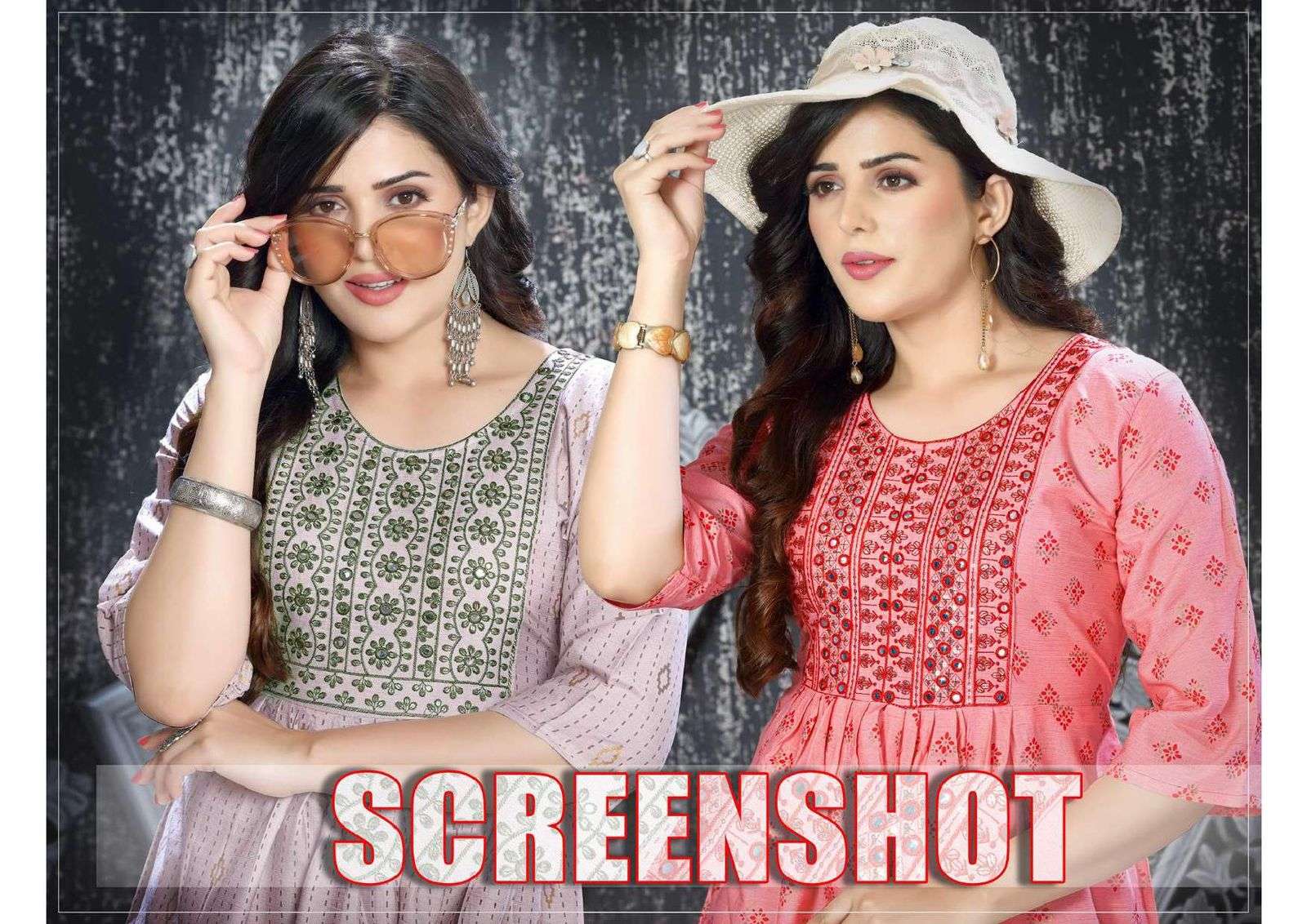 SCREENSHOT VOL 1 HEAVY 14KG TWO TONE RAYON EMBROIDERY WORK AND SCREEN PRINTED KURTI BY BEAUTY QUEEN ...