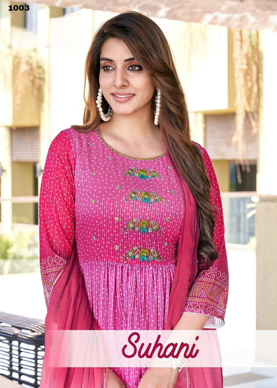 SUHANI GEORGETTE DIGITAL EMBROIDERY AND HANDWORK NAYRA CUT KURTI WITH COTTON LYCRA PANT AND NAZNEEN ...
