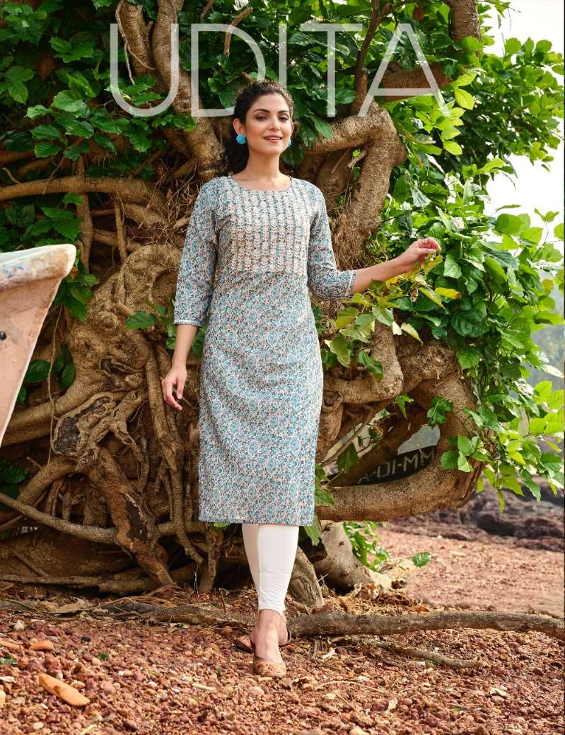 UDITA FANCY BLENDED FABRIC HEAVY EMBROIDERED DIGITAL PRINTED KURTI BY 100MILES BRAND WHOLESALER AND ...