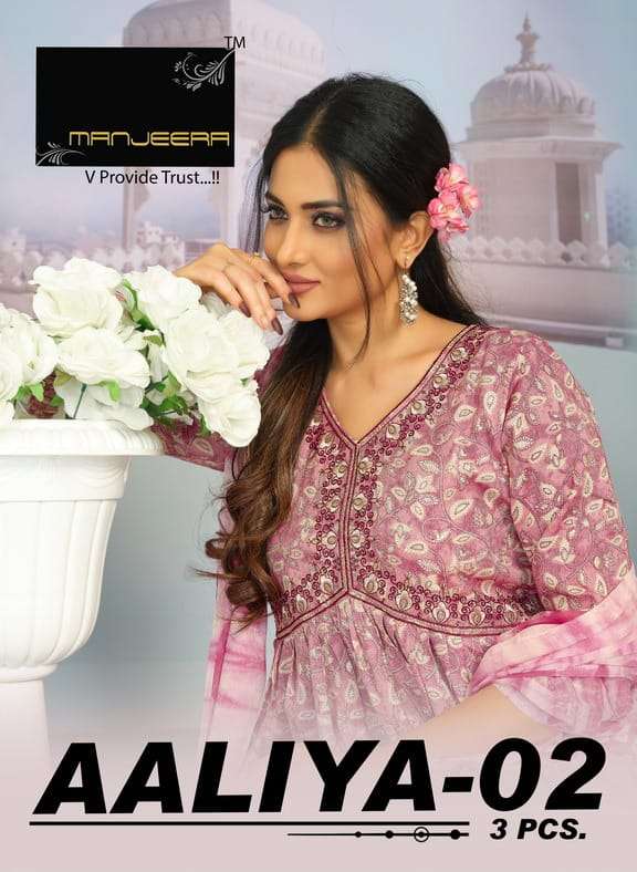 AALIYA 2 RAYON CAPSUL PRINT ALIA CUT KURTI WITH PANT AND SHIBORI DUPATTA BY MANJEERA BRAND WHOLESALE...