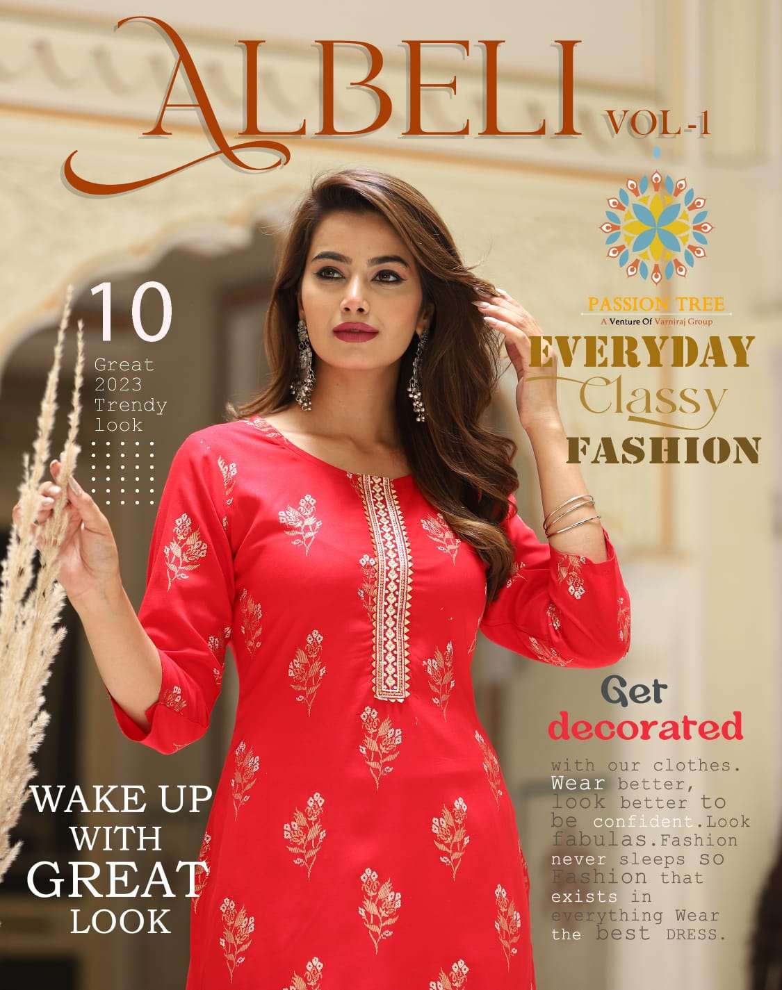 ALBELI RAYON GOLD PRINT FANCY EMBROIDERY WORK KURTI BY PASSION TREE BRAND WHOLESALER AND DEALER