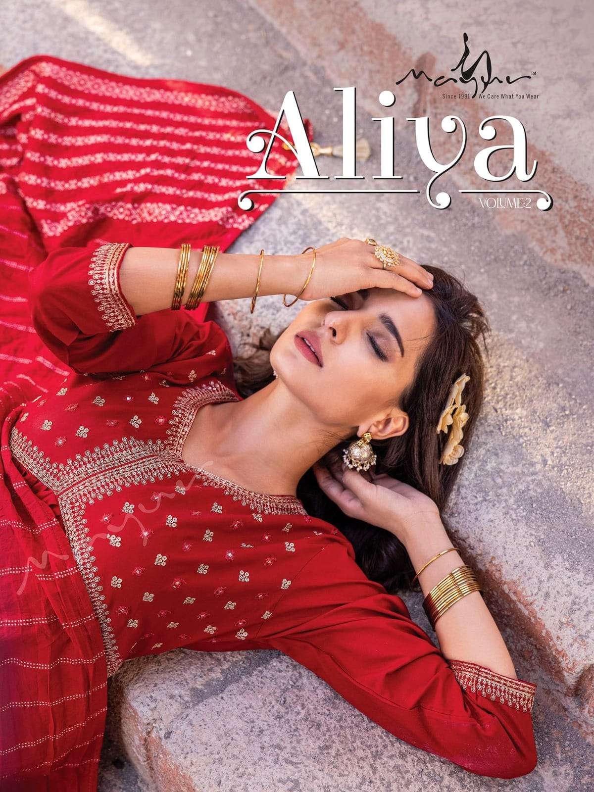 ALIYA VOL 2 HEAVY RAYON HANDWORK AALIYA CUT KURTI WITH PANT AND DUPATTA BY MAYUR BRAND WHOLESALER AN...