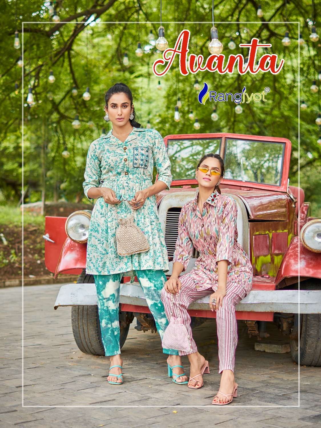 AVANTA PREMIUM CAPSULE PRINT WITH FOIL AND DETAILING HAND AND KATHA WORK FANCY CO ORD SET BY RANGJYO...
