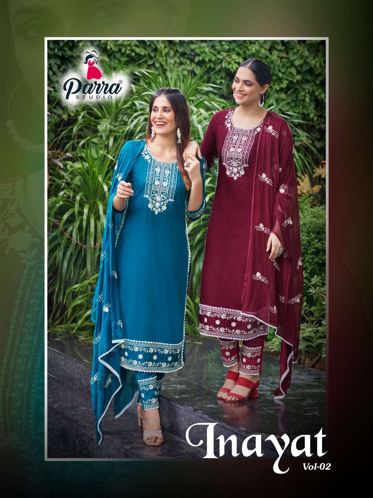 INAYAT VOL 2 PURE REYON 14 KG SEQUENCE EMBROIDERY WORK KURTI WITH PANT AND NAZMIN DUPATTA BY PARRA S...