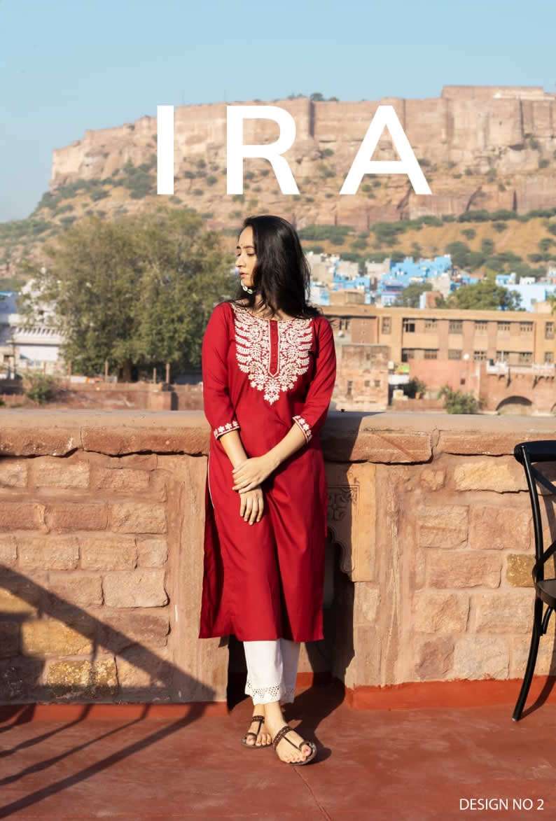 IRA PURE GIZA COTTON EMBROIDERED WORK KURTI BY 100MILES BRAND WHOLESALER AND DEALER