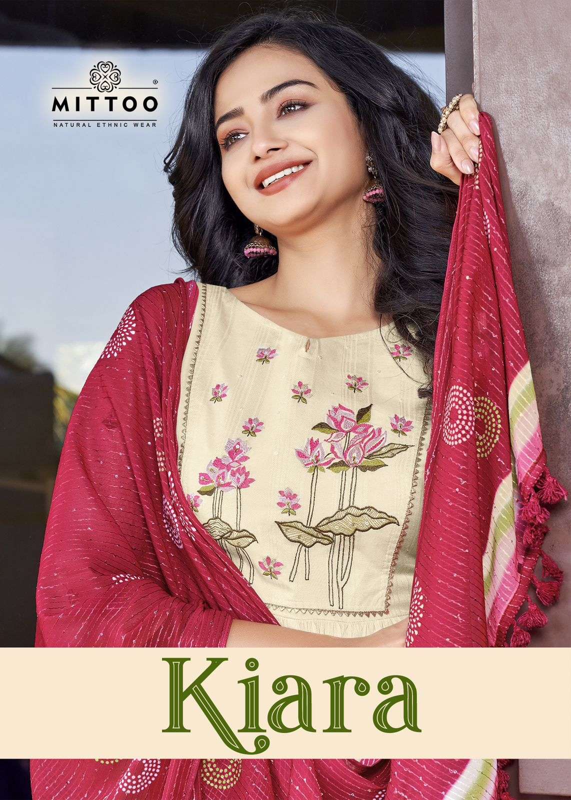 KIARA RAYON WEVING EMBROIDERY WORK KURTI WITH SOFT COTTON LYCRA PANT AND GEORGETTE DIGITAL DUPATTA B...