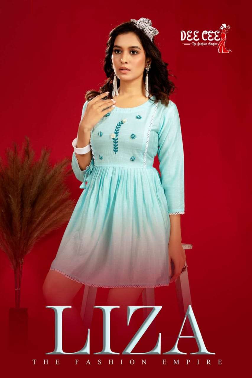 LIZA PREMIUM QUALITY ZARI LINE FANCY FABRIC EMBROIDERY WORK TUNIC BY DEECEE BRAND WHOLESALER AND DEA...