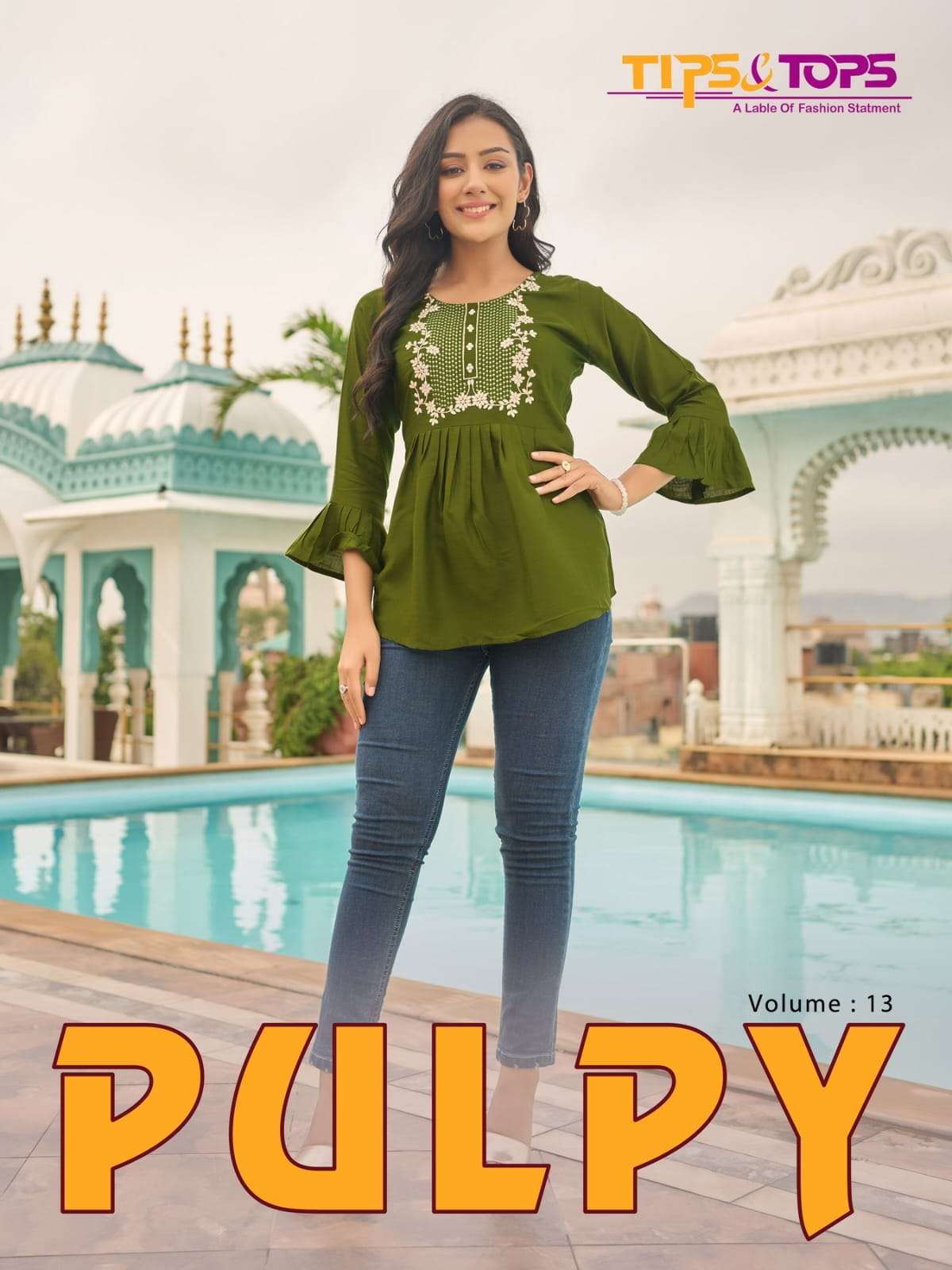 PULPY VOL 13 HEAVY REYON SLUB EMBROIDERY WORK SHORT TOP BY TIPS AND TOPS BRAND WHOLESALER AND DEALER