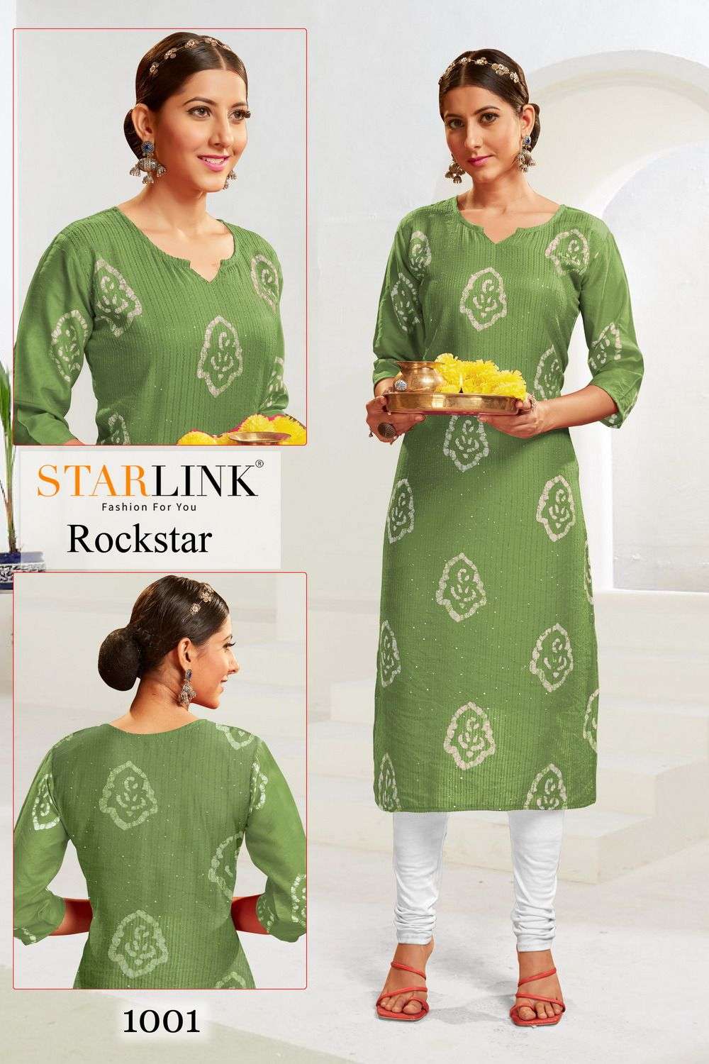 ROCKSTAR DYABLE CHANDERI EMBROIDERY WORK WITH BATIC PRINT KURTI BY STARLINK BRAND WHOLESALER AND DEA...