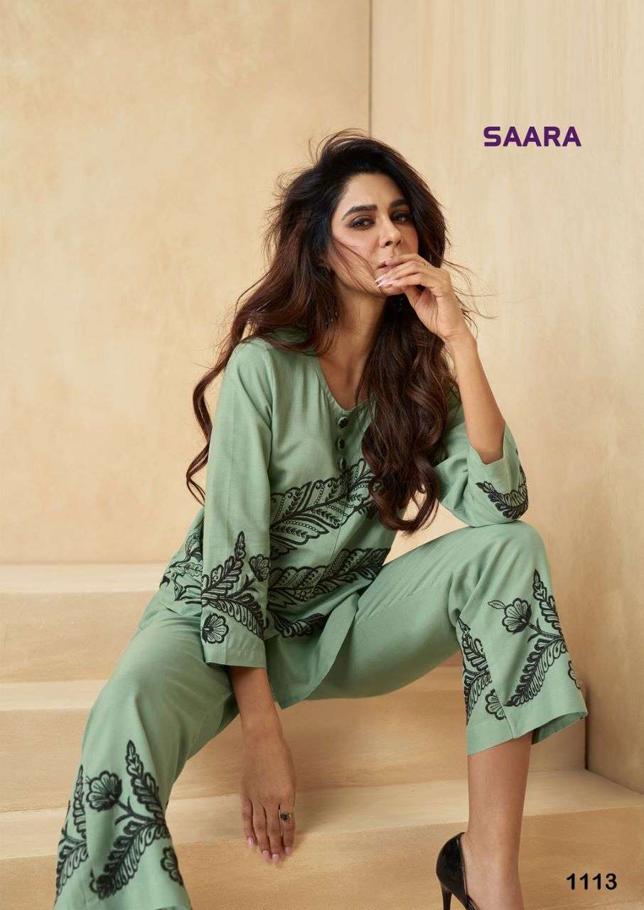 SAARA HEAVY RAYON BLACK THREAD WORK DESIGNER CO ORD SET BY S3FOREVER BRAND WHOLESALER AND DEALER