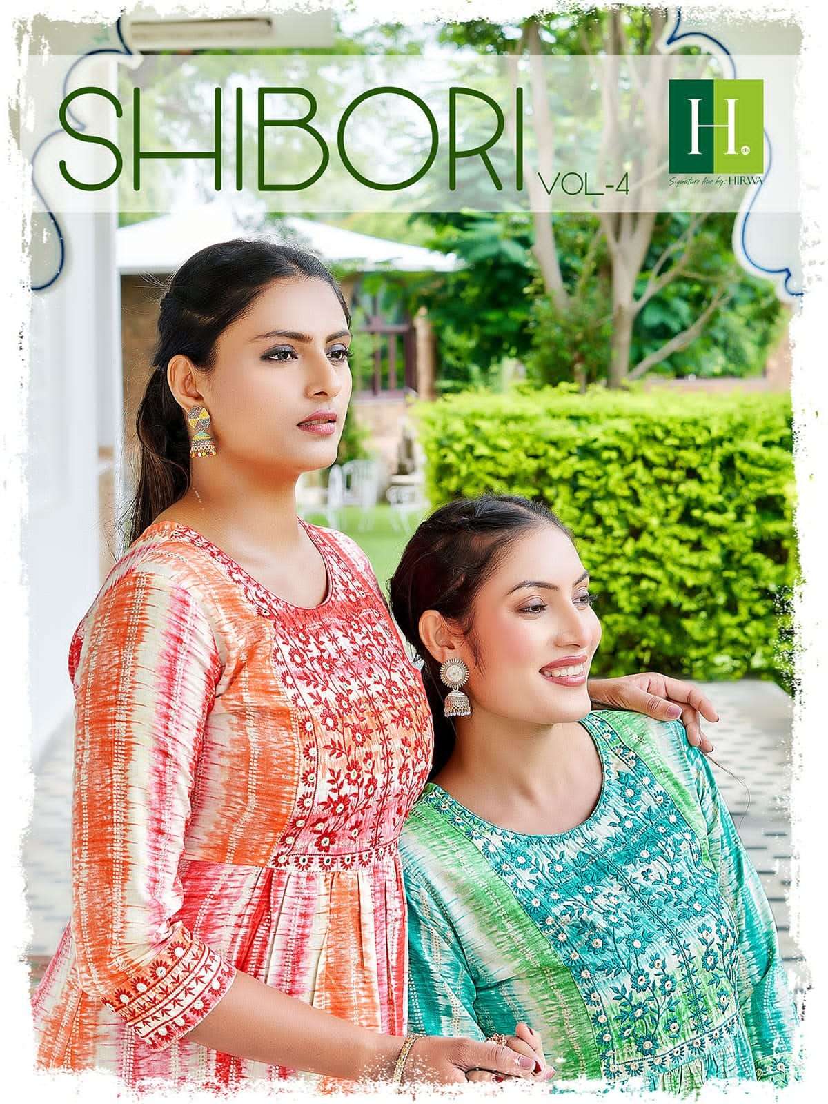 SHIBORI HEAVY RAYON SHIBORI FOIL PRINTS EMBROIDERY WORK NAYRA CUT KURTI BY H DOT HIRWA BRAND WHOLESA...
