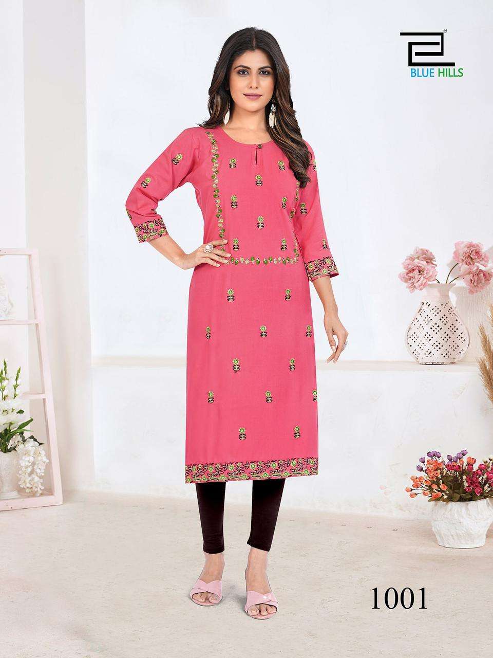 SITA RAMAN RAYON 14 KG EMBROIDERY WORK STRAIGHT KURTI BY BLUE HILLS BRAND WHOLESALER AND DEALER