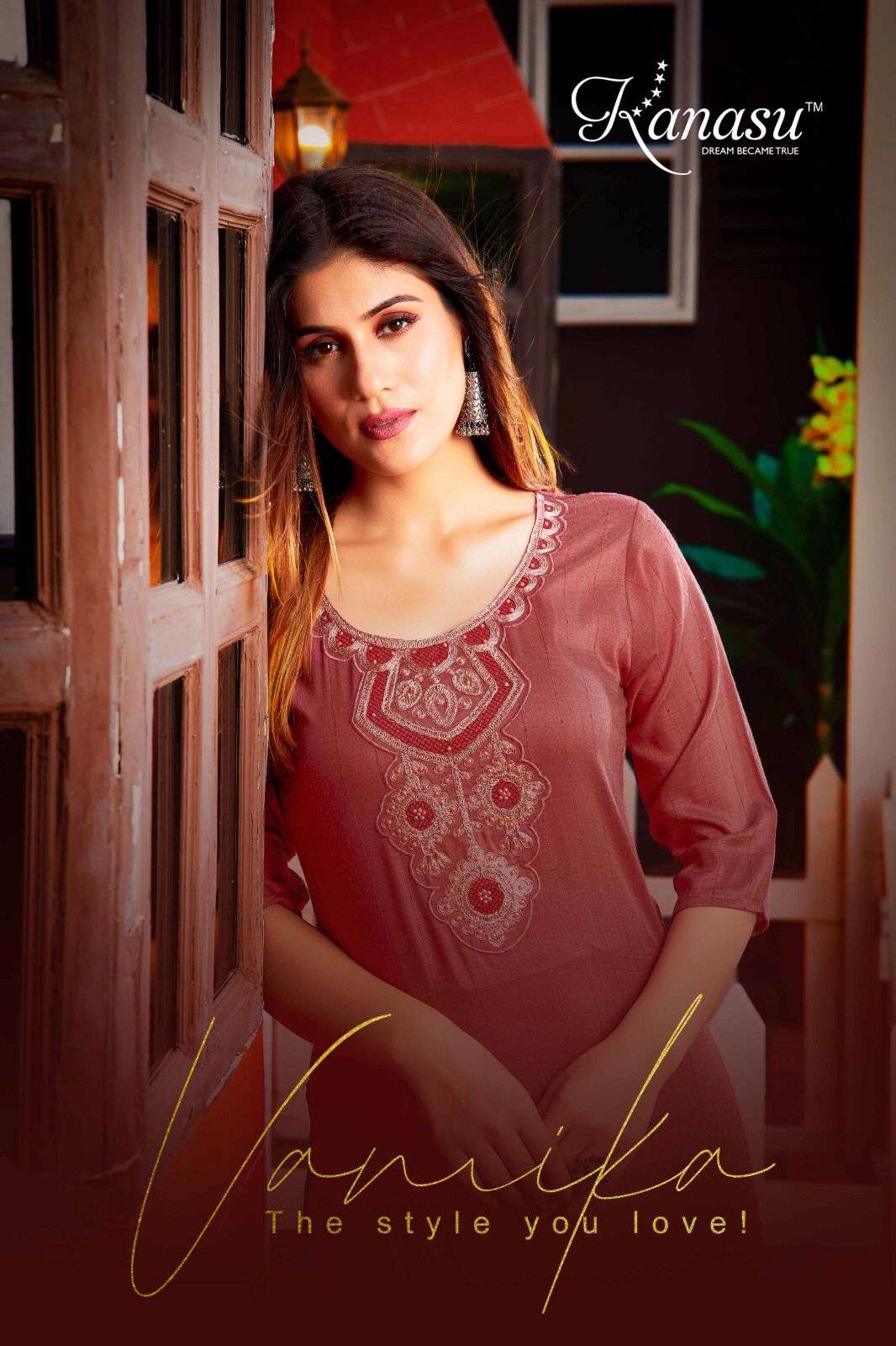 VAMIKA CHINON SEQUENCE LINING STRAIGHT KURTI WITH HEAVY TARWORK BY KANASU KURTI WHOLESALER AND DEALE...