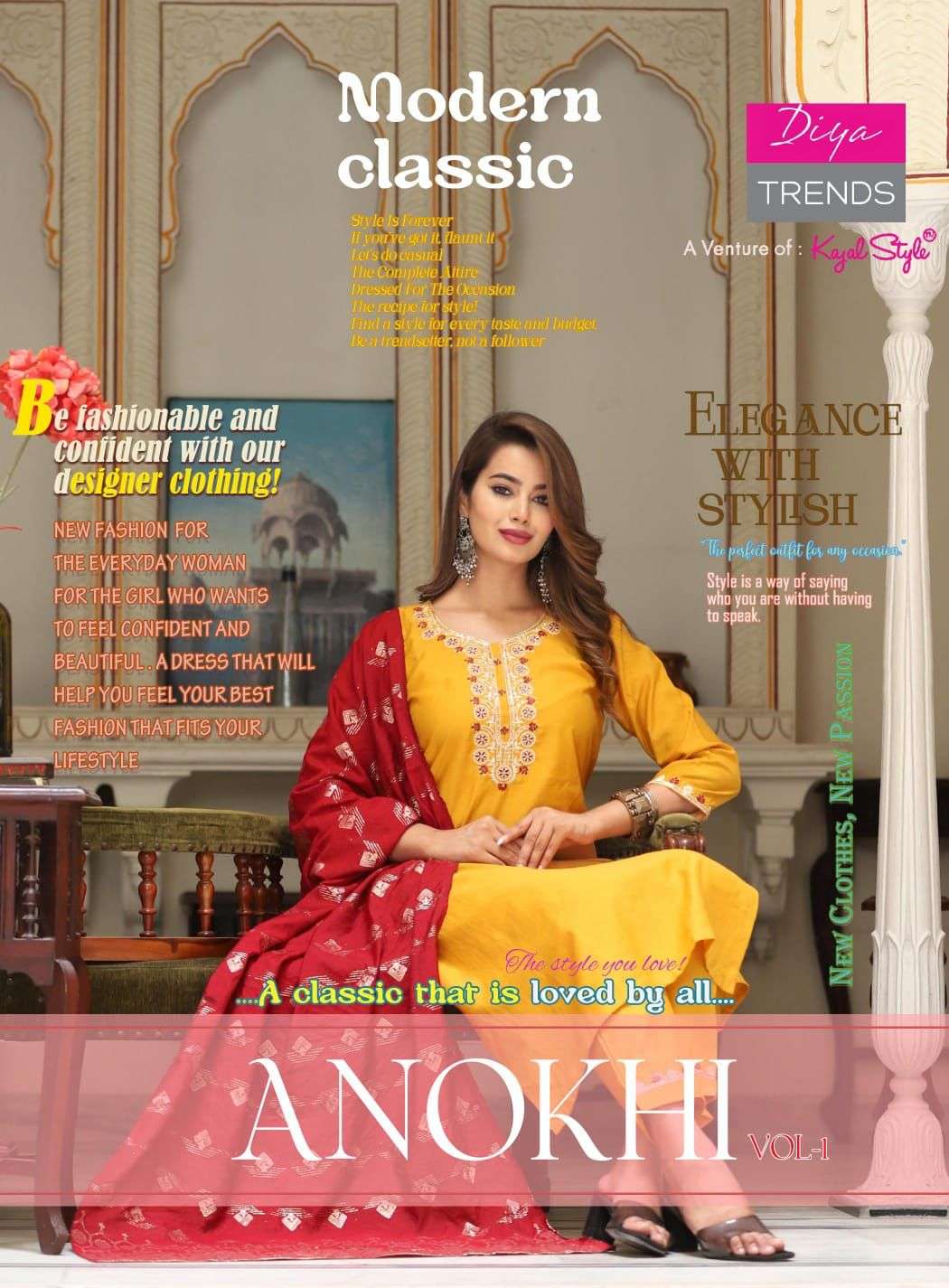 ANOKHI VOL 1 HEAVY MASLIN FANCY EMBROIDERY WORK KURTI WITH PANT  AND JACQUARD DUPATTA BY DIYA TRENDS...
