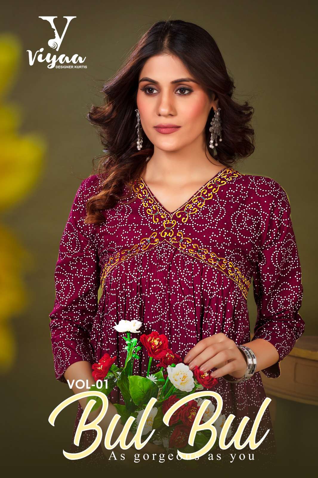 BUL BUL RAYON SLUB ALIA CUT KURTI BY VIYAA DESIGNER BRAND WHOLESALR AND DELER