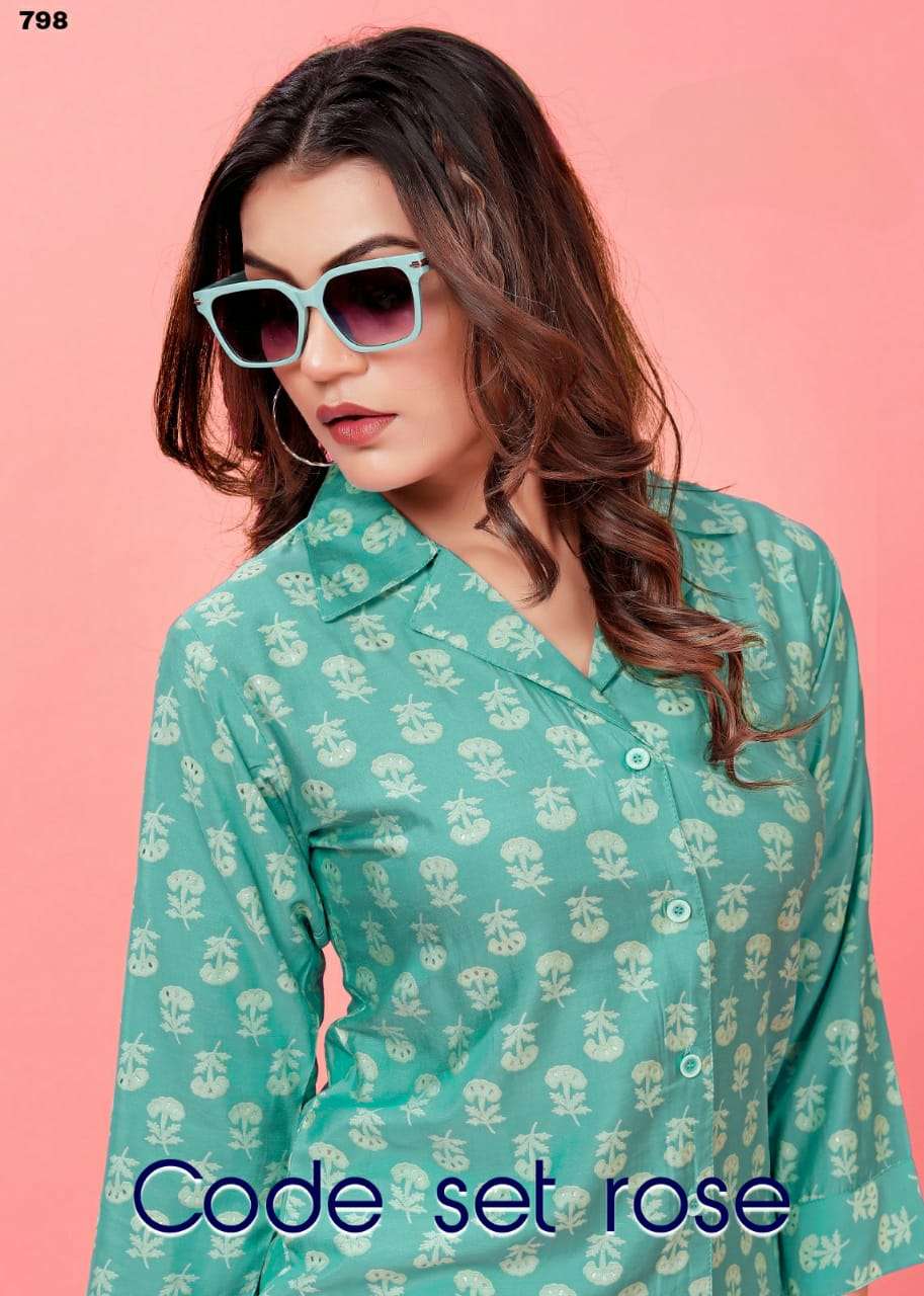 CODE SET ROSE PREMIUM RAYON TOP WITH BOTTOM BY SHASHWAT FASHION BRAND WHOLESALR AND DELER