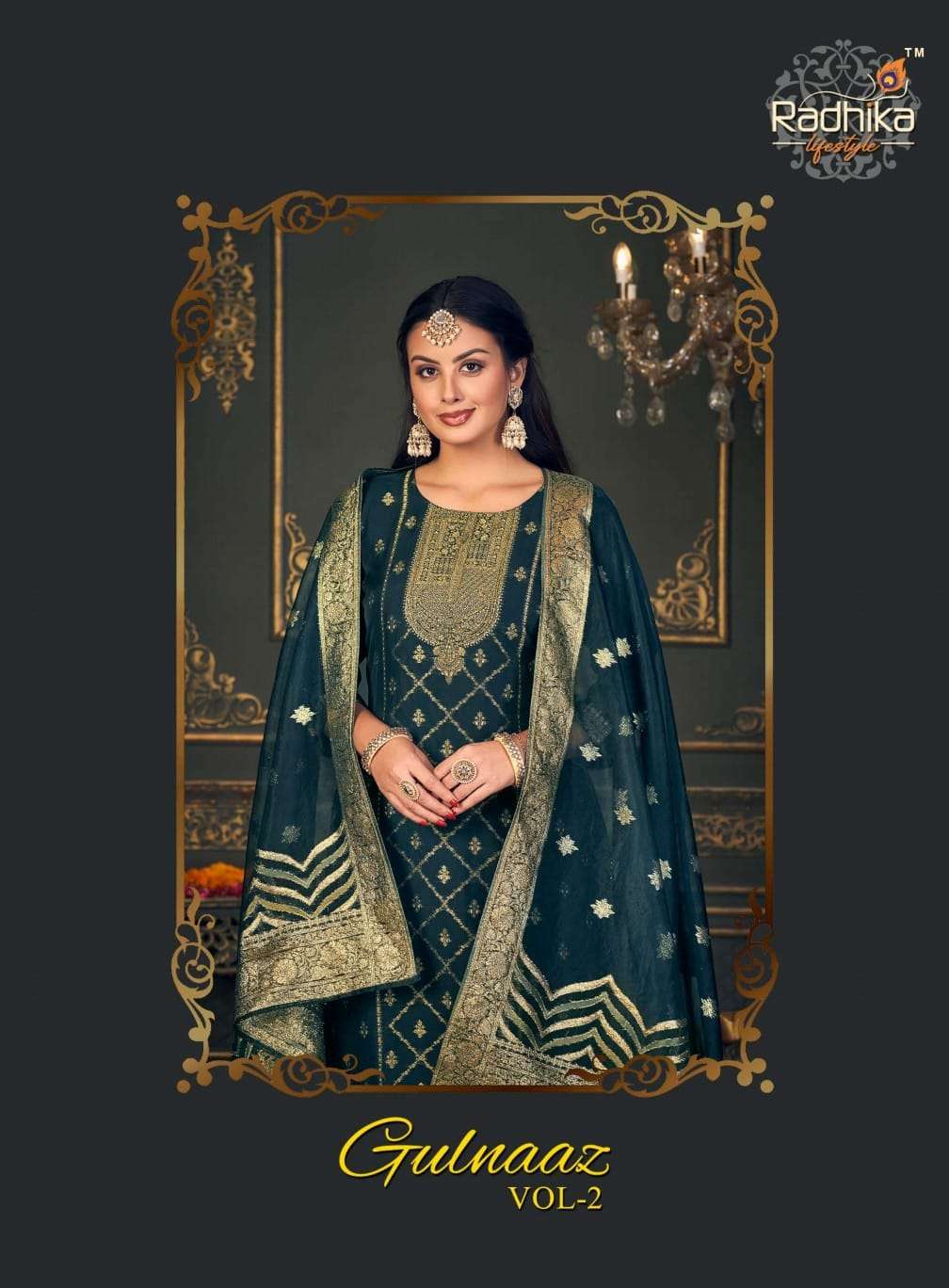 GULNAAZ VOL 2 ORGANZA WEAVING HANDWORK KURTI WITH SILK PANT AND BANARASI ORGANZA DUPATTA BY RADHIKA ...