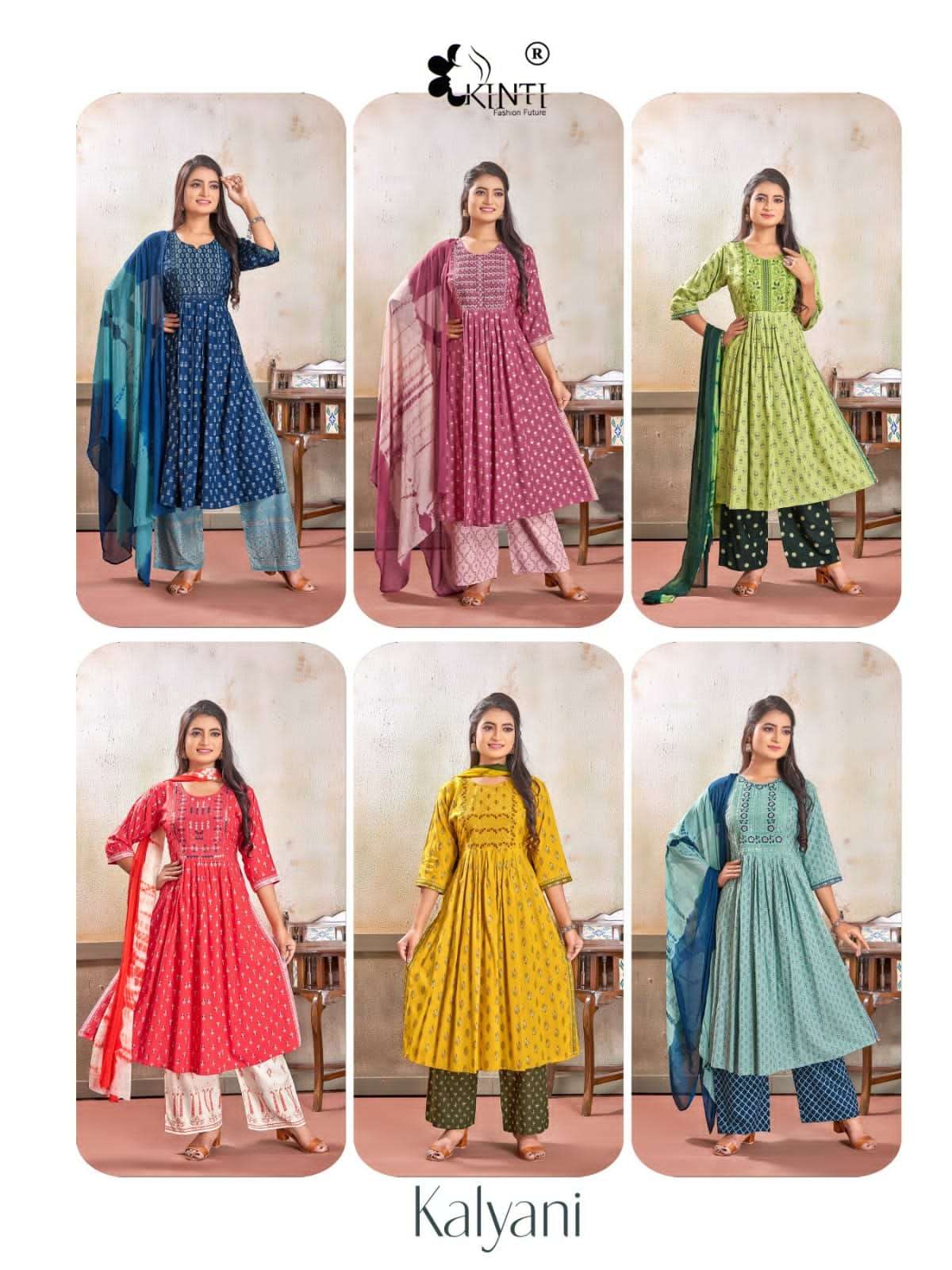 KALYANI HEAVY 14KG RAYON NYRA CUT KURTI WITH BOTTOM AND DUPATTA BY KINTI BRAND WHOLESALR AND DELER