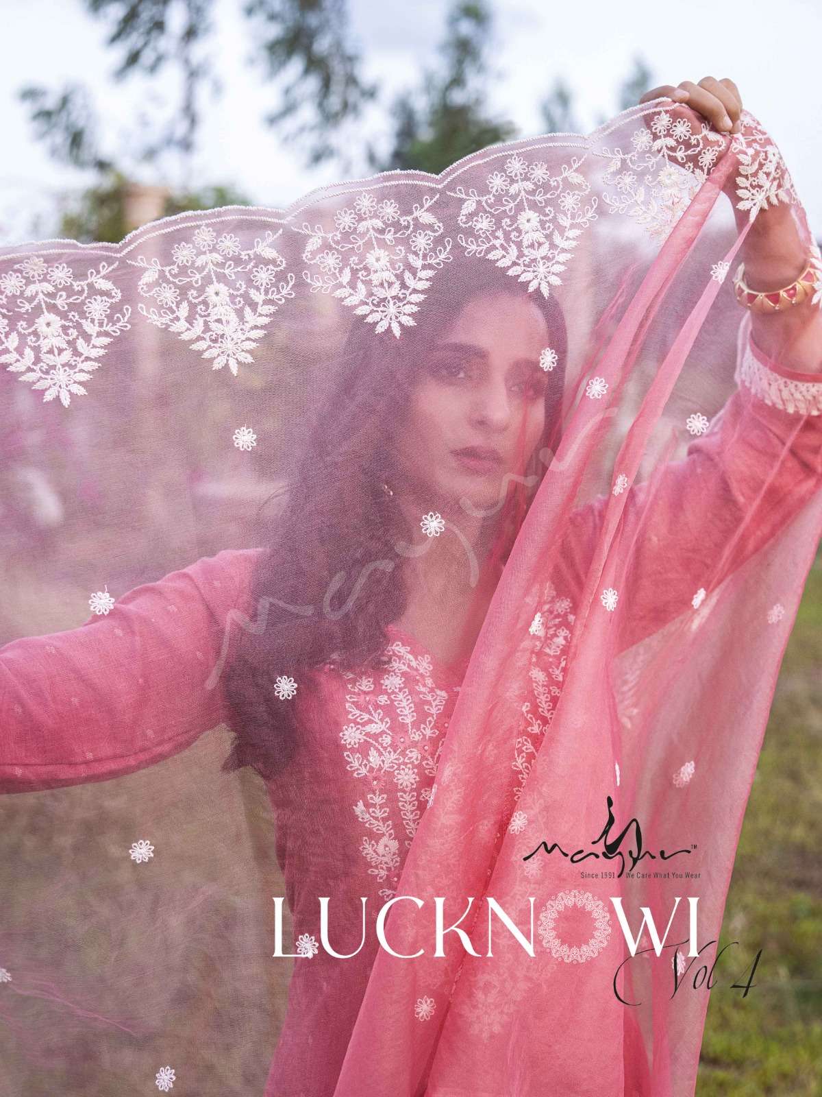 LUCKNOWI VOL 4 BOMBAY HEAVY WEAVED RAYON LAKHNAWI WORK KURTI WITH PANT AND ORGANZA WHITE CUTWORK DUP...