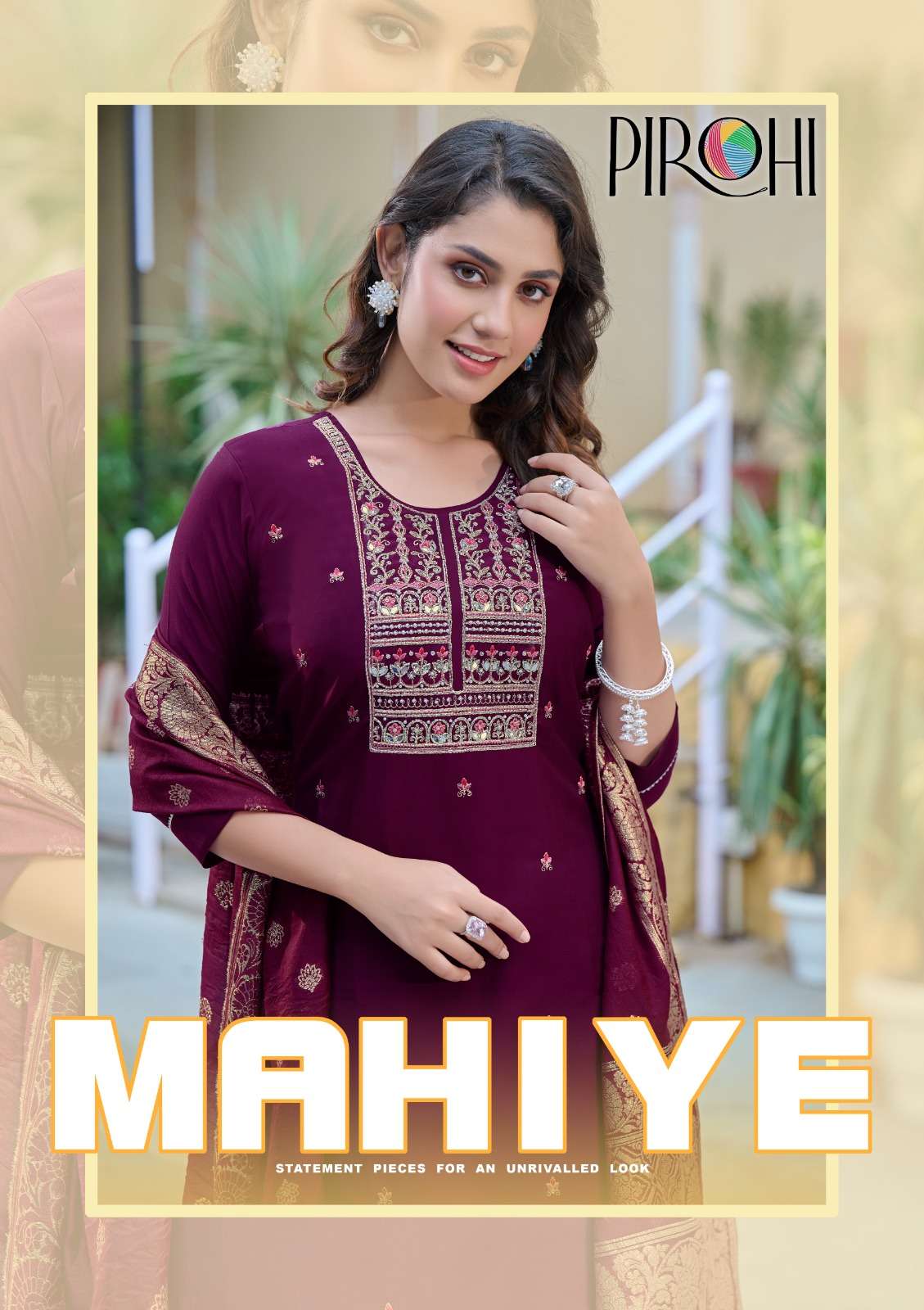 MAHIYE VISCOSE SILK HANDWORK KURTI WITH PANT AND BANARASI JAQUARD DUPATTA BY PIROHI BRAND WHOLESALER...