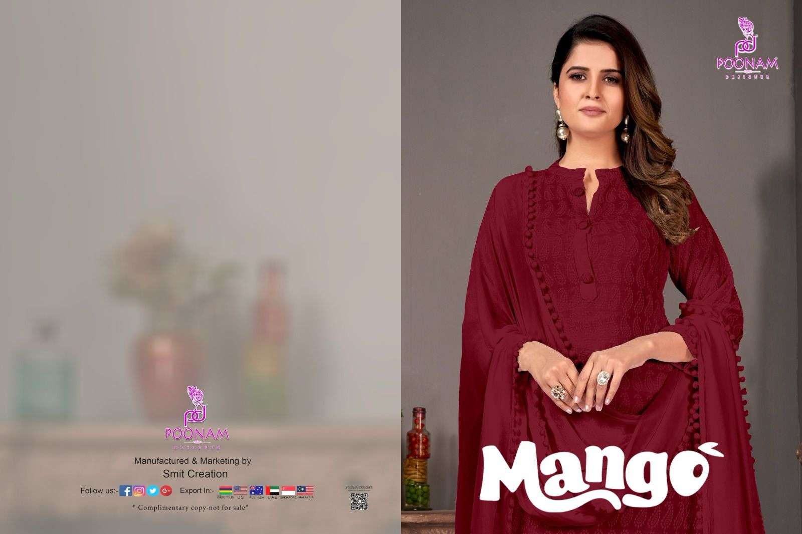 MANGO RAYON KURTI WITH COTTON BOTTOM AND DUPATTA BY POONAM DESIGNER BRAND WHOLESALR AND DELER
