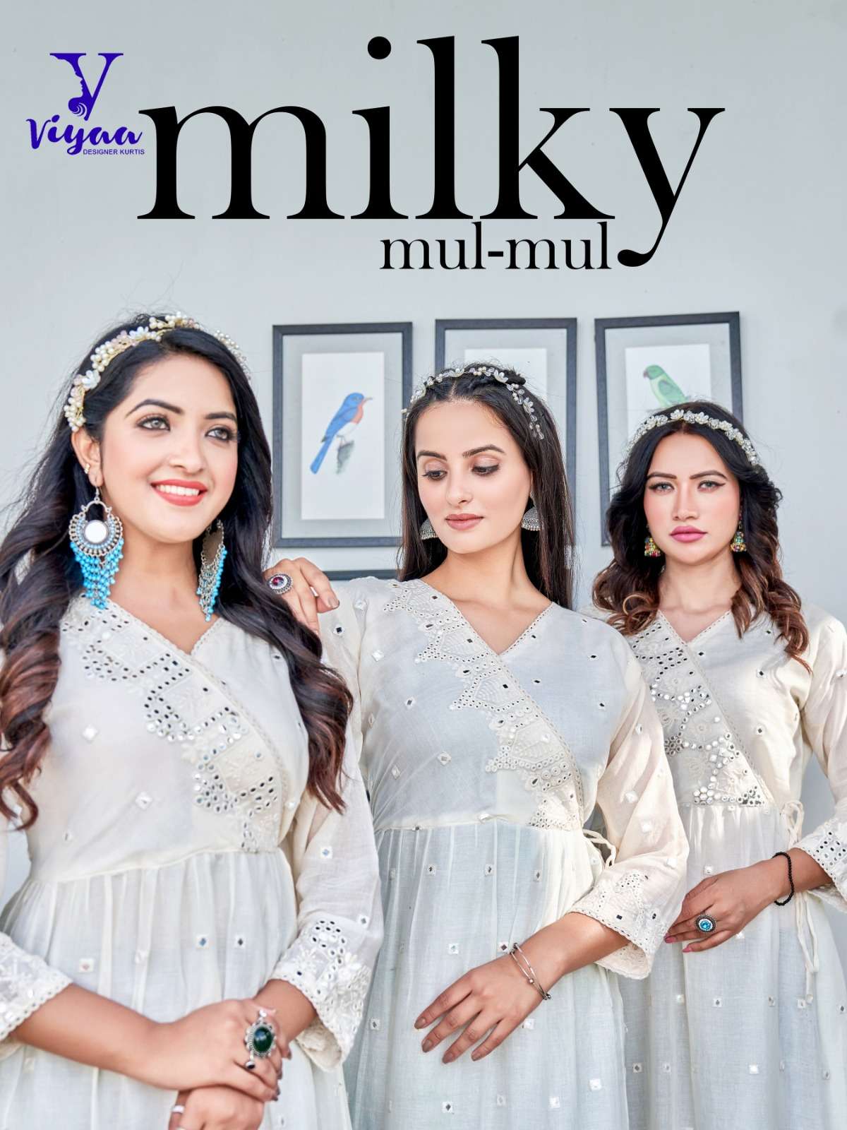 MILKY MUL MUL FINEST QUALITY OF PURE COTTON ANARKALI KURTI BY VIYAA BRAND WHOLESALR AND DELER
