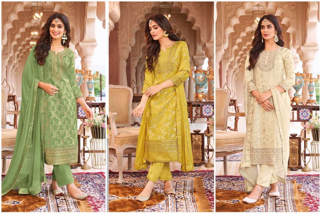 MORNI PURE VISCOSE FABRIC DORI AND EMBROIDERY WORK KURTI WITH BOTTOM AND NAZNIN CHIFFON DUPATTA BY S...