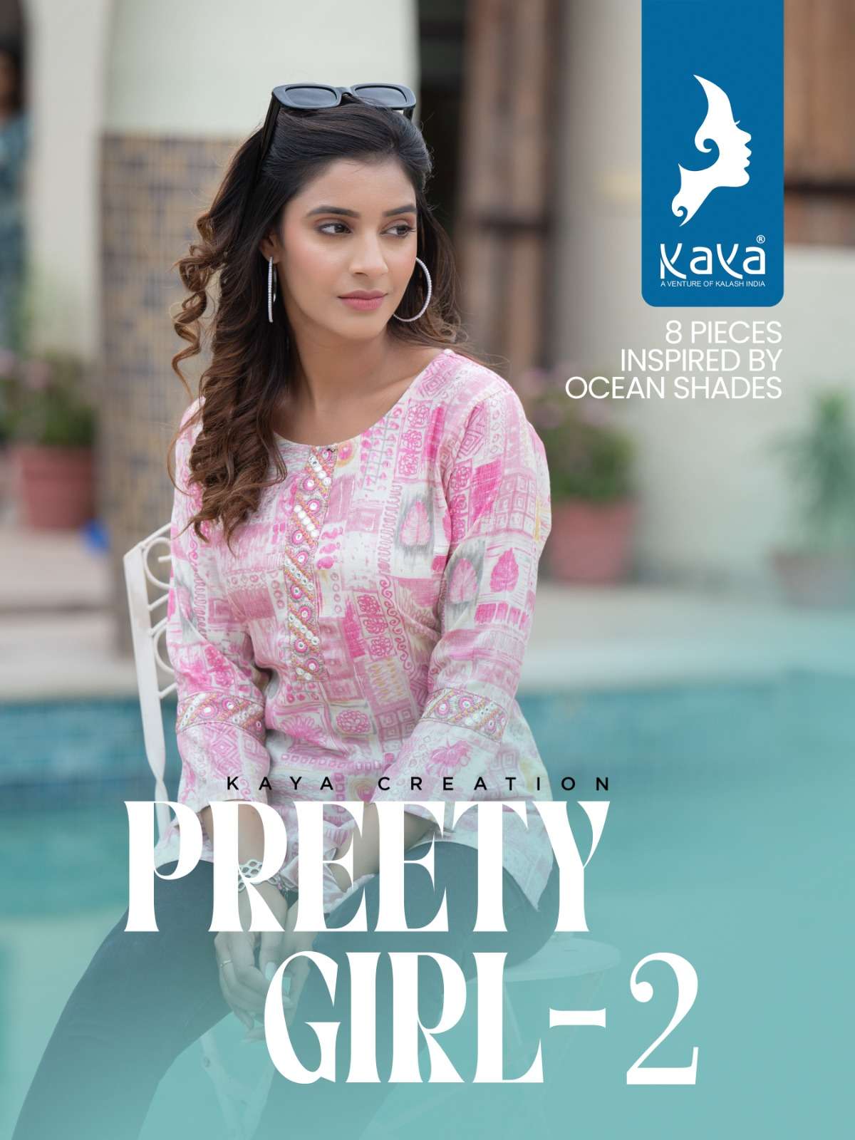 PREETY GIRL VOL 2 RAYON TWO TONE EMBROIDERY WORK SHORT TOP BY KAYA KURTI BRAND WHOLESALER AND DEALER
