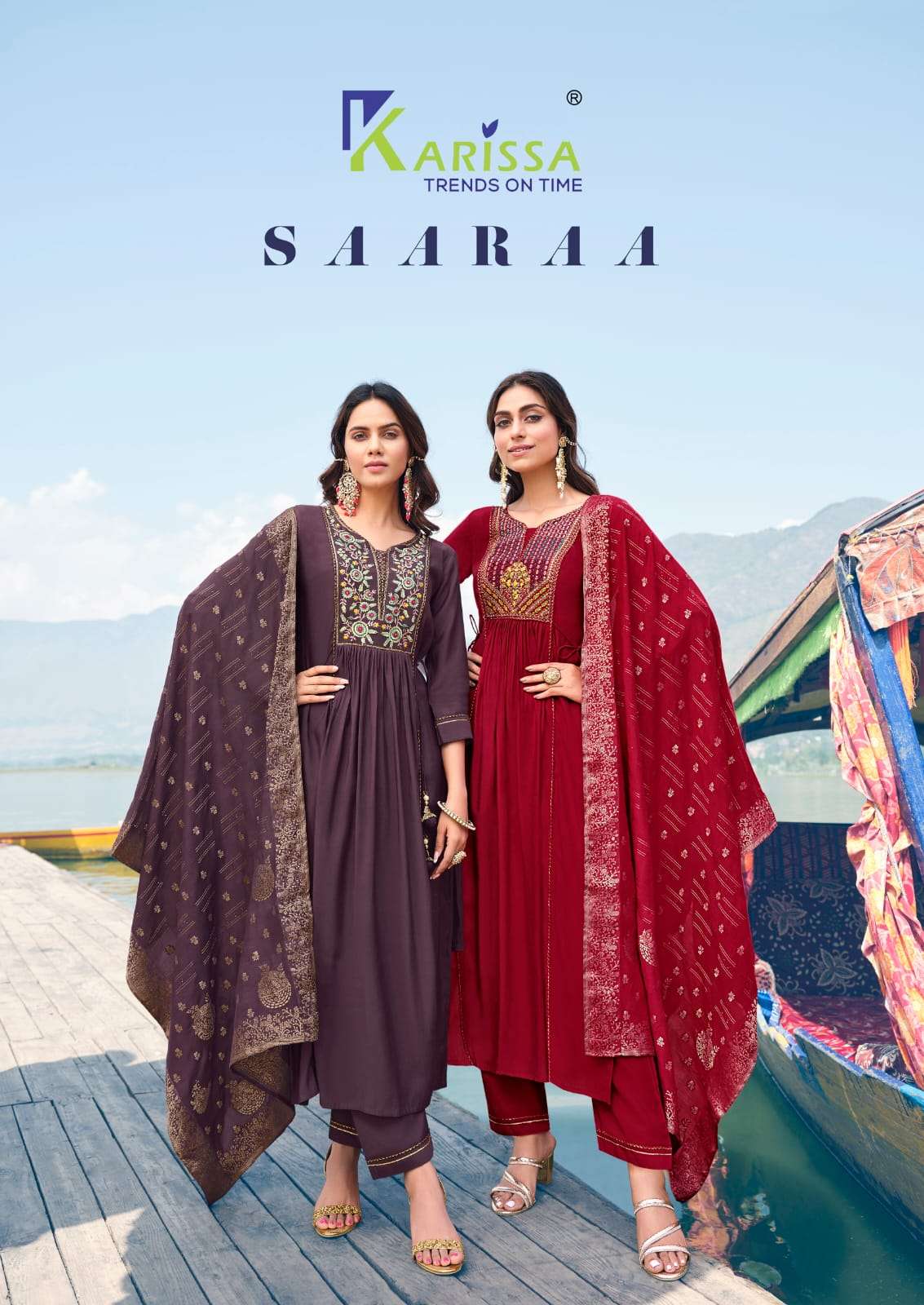 SAARAA VISCOSE SILK THREAD HANDWORK KURTI WITH PANT AND SOFT MUSLIN JARI JECARD WITH SEQVANCE DUPATT...