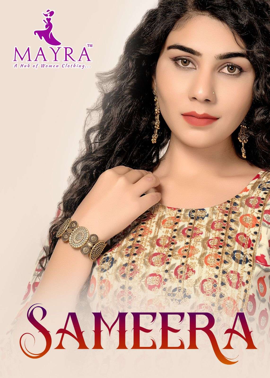SAMEERA PURE CAPSUIL PRINT 3 LAYER UMBERALLA EMBROIDERY WORK KURTI BY MAYRA BRAND WHOLESALER AND DEA...