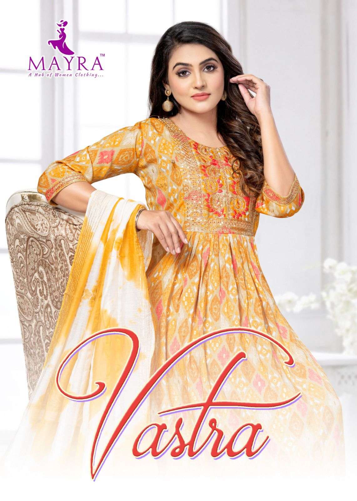 VASTRA CAPSUIL PRINT EMBROIDERY WORK FANCY NAYRA CUT KURTI WITH PANT AND SABURI DUPATTA BY MAYRA BRA...