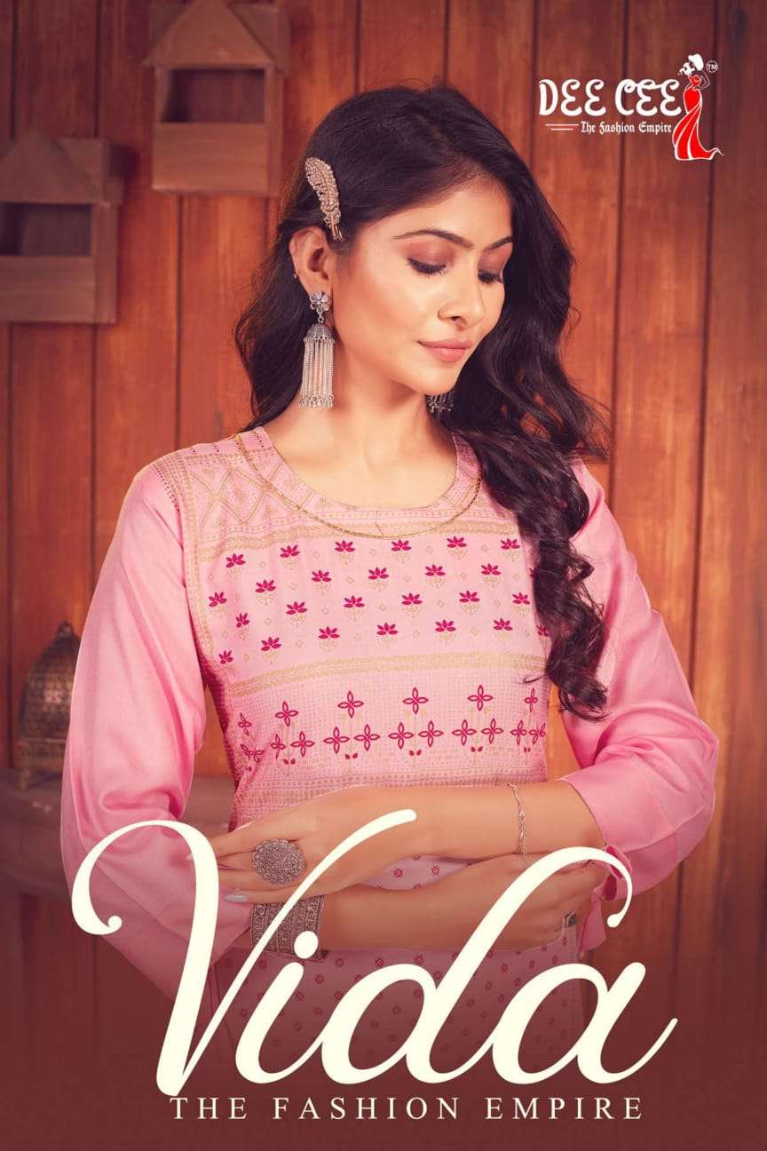 VIDA HEAVY RAYON A LINE HANDWORK KURTI BY DEECEE BRAND WHOLESALR AND DELER