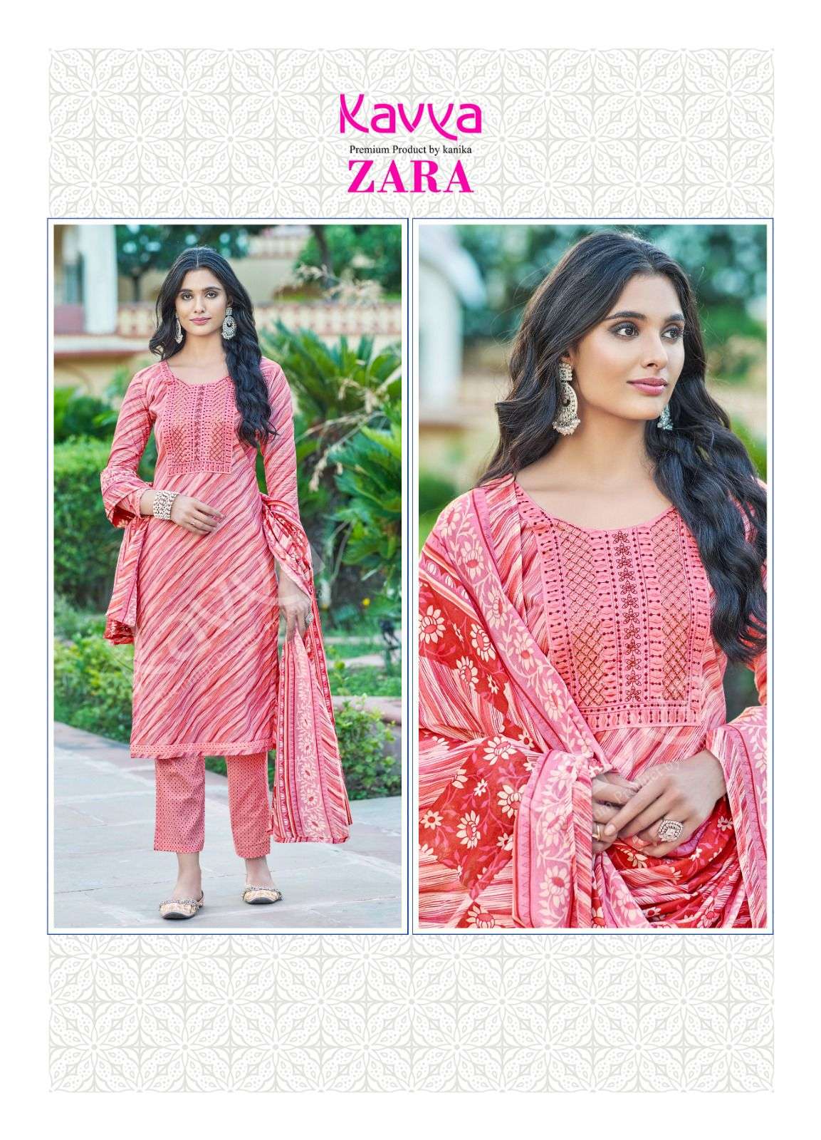 ZARA VOL13 PURE COTTON CAMBRIC KURTI WITH PANT AND EMBRODIERY PREMIUM MAL DUPATTA BY KAVYA BRAND  WH...