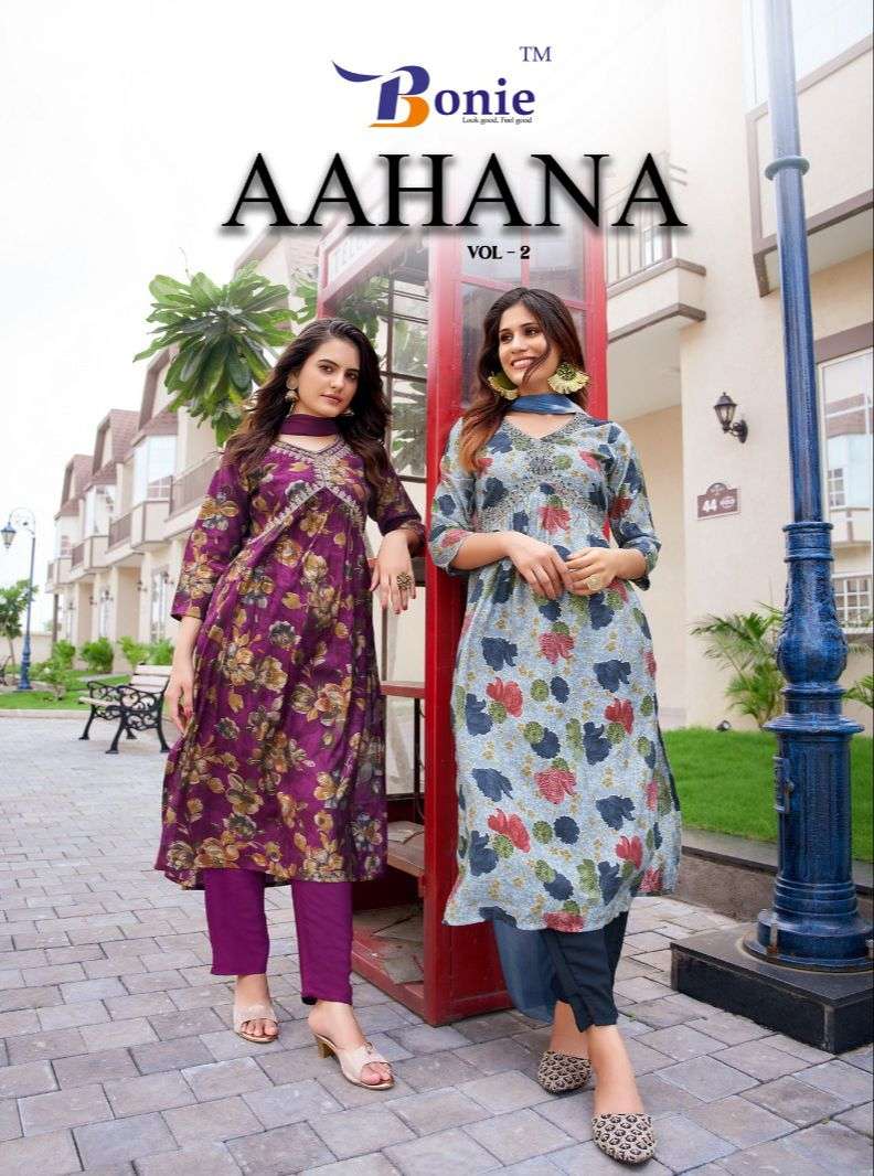 AAHANA VOL 2 CHANDERI ALIA CUT KURTI WITH BOTTOM AND DUPATTA BY BONIE BRAND WHOLESALR AND DELER