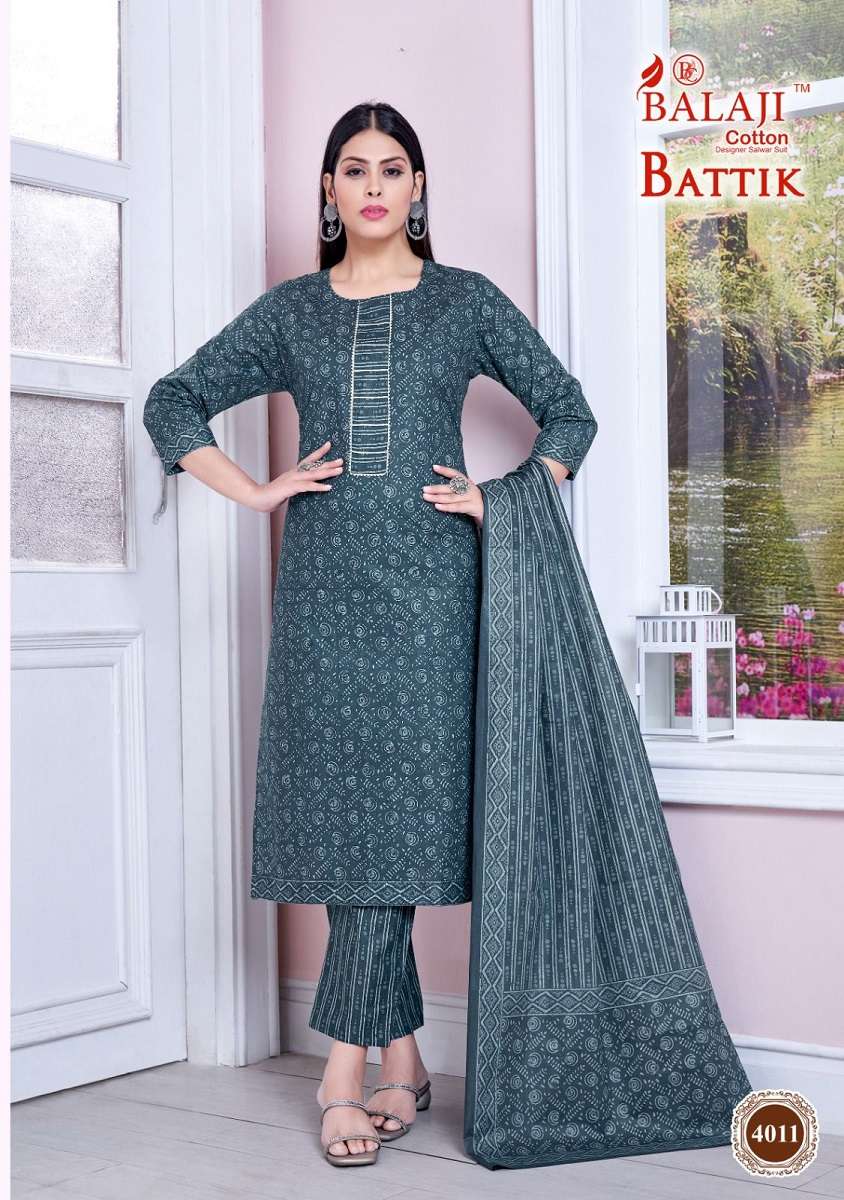 BATTIK VOL 4 COTTON KURTI WITH BOTTOM AND DUPATTA BY BALAJI BRAND WHOLESALR AND DELER