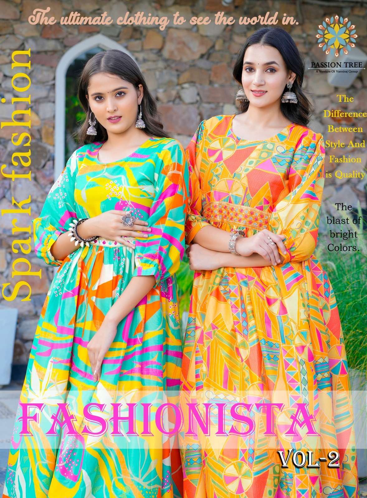 FASHIONISTA VOL 2 MASLIN DIGITAL PRINT AND FANCY EMBROIDERY WORK ALIA CUT GOWN WITH BELT BY PASSION ...