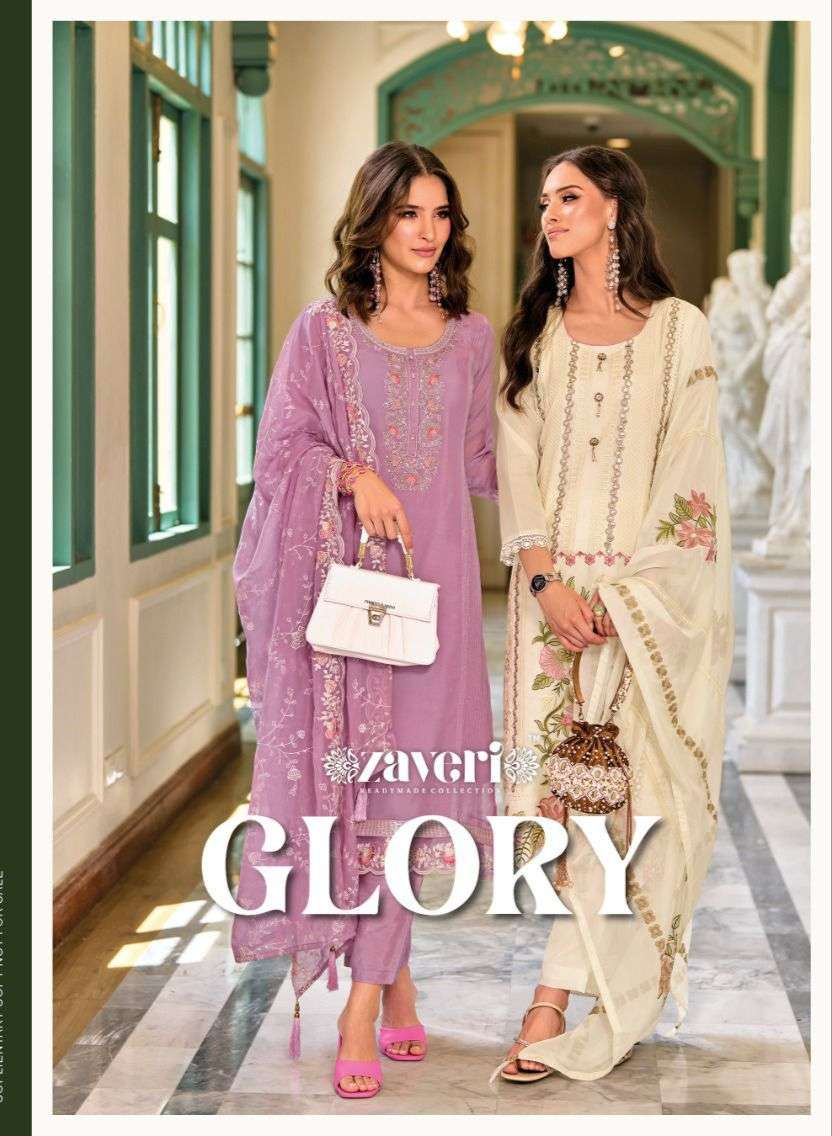 GLORY ORGANZA EMBOIDERY KURTI WITH BOTTOM AND DUPATTA BY ZAVERI BRAND WHOLESALR AND DELER